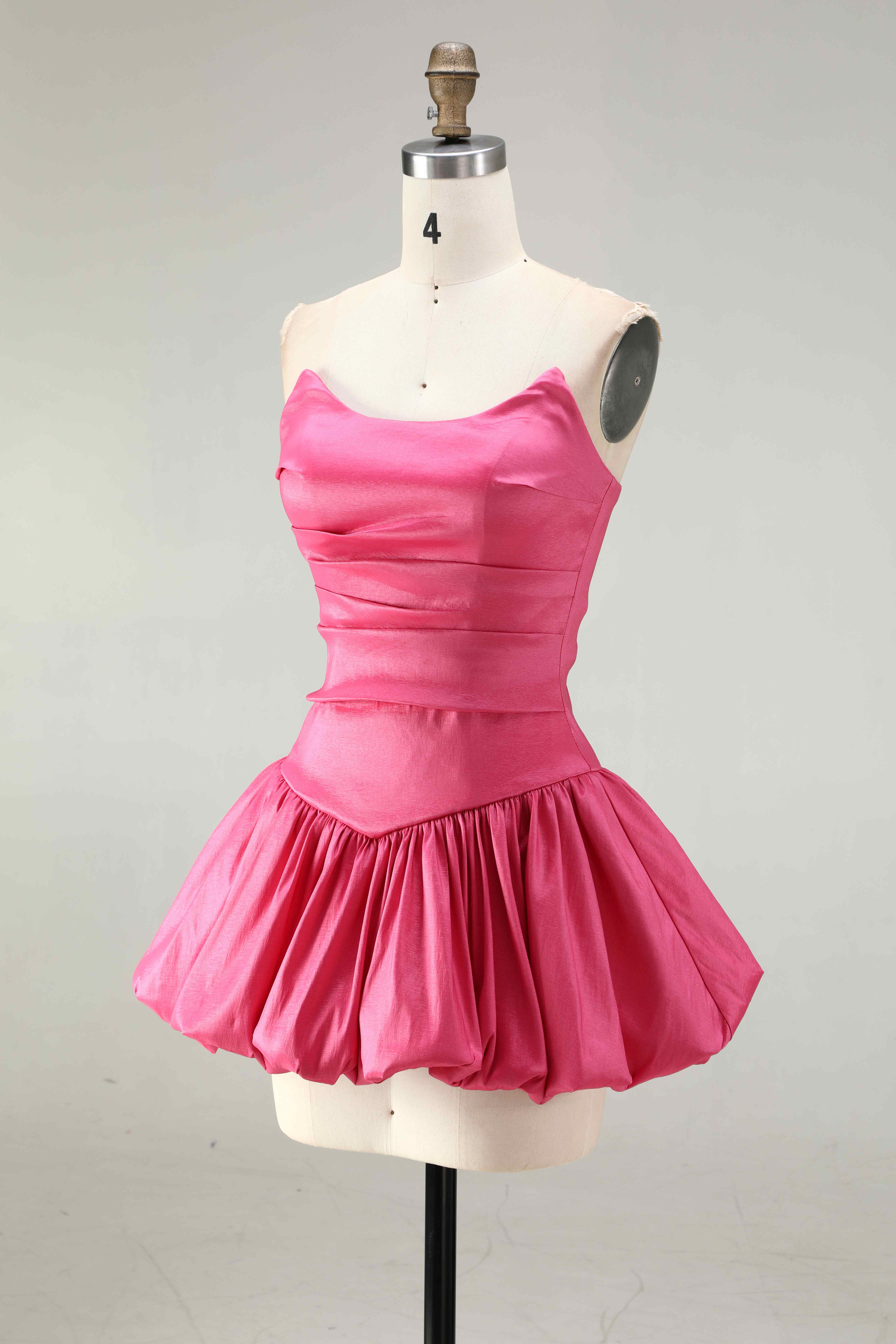 SPU - 608S40LF011 Fuchsia Ruched Waist Puffy Mini Dress