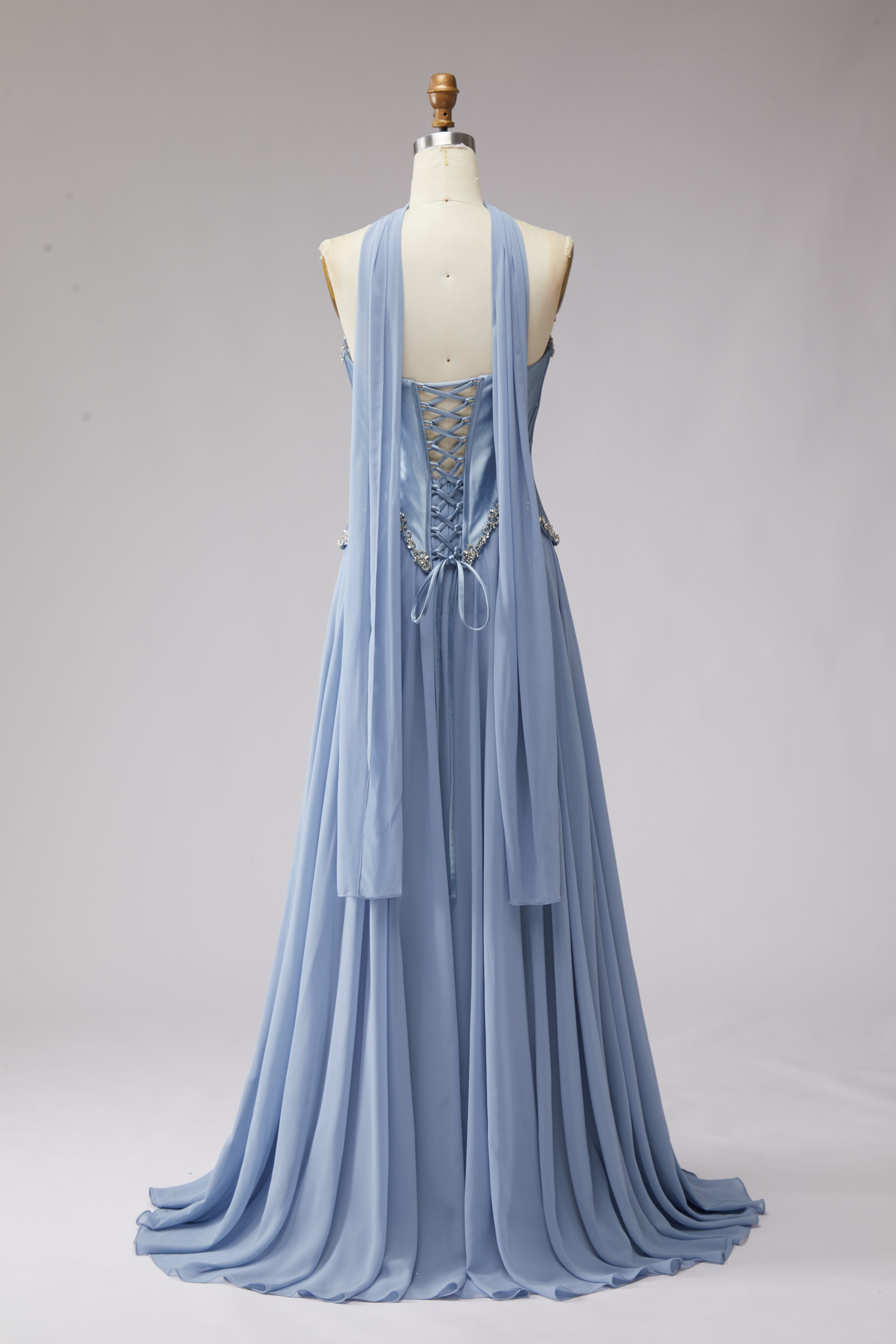 SPU - 608S20LF007 Slate Blue Strapless Sash Chiffon Gown