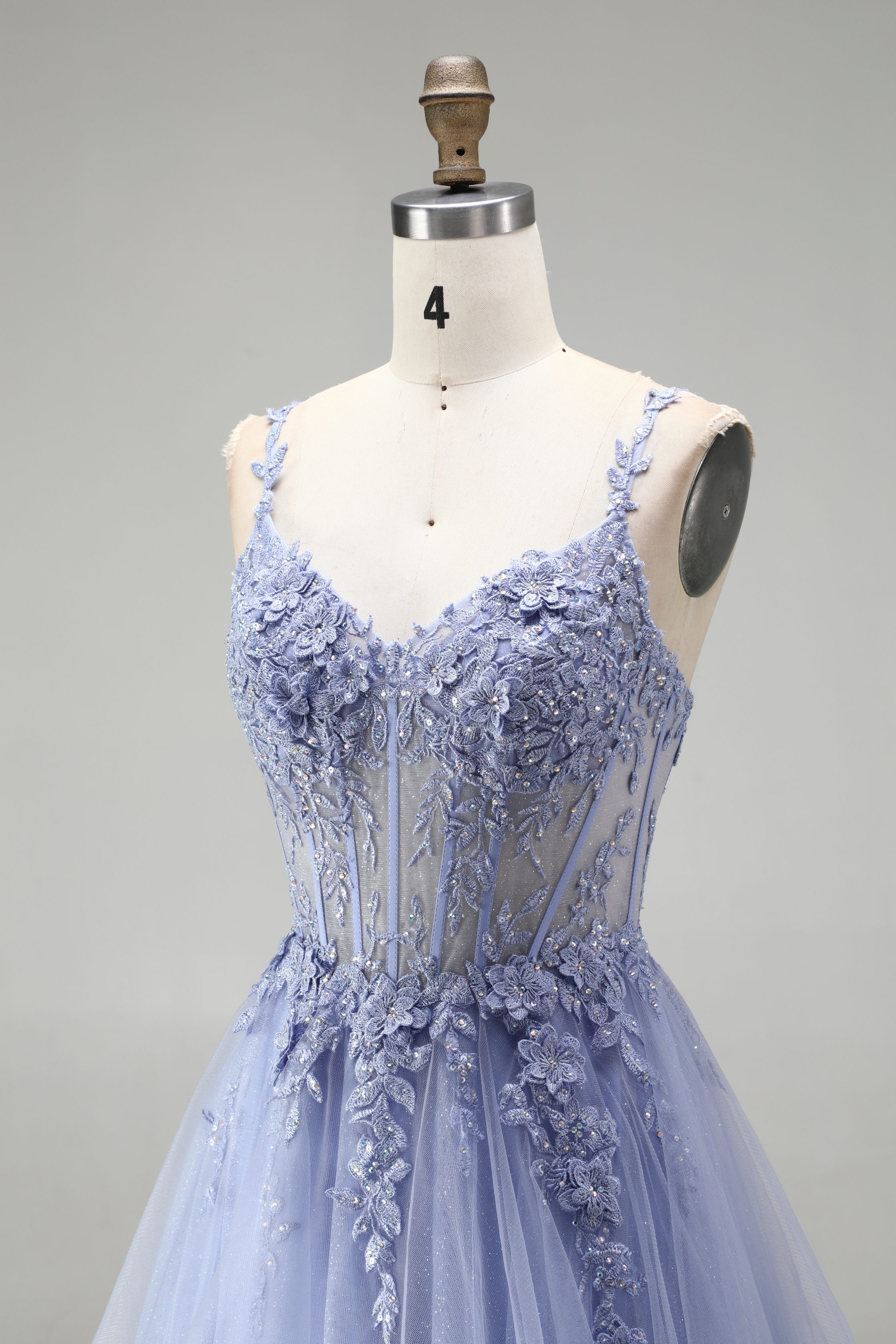 SPU - 608S20LF008 Lavender Blue Floral Tiered Tulle Gown