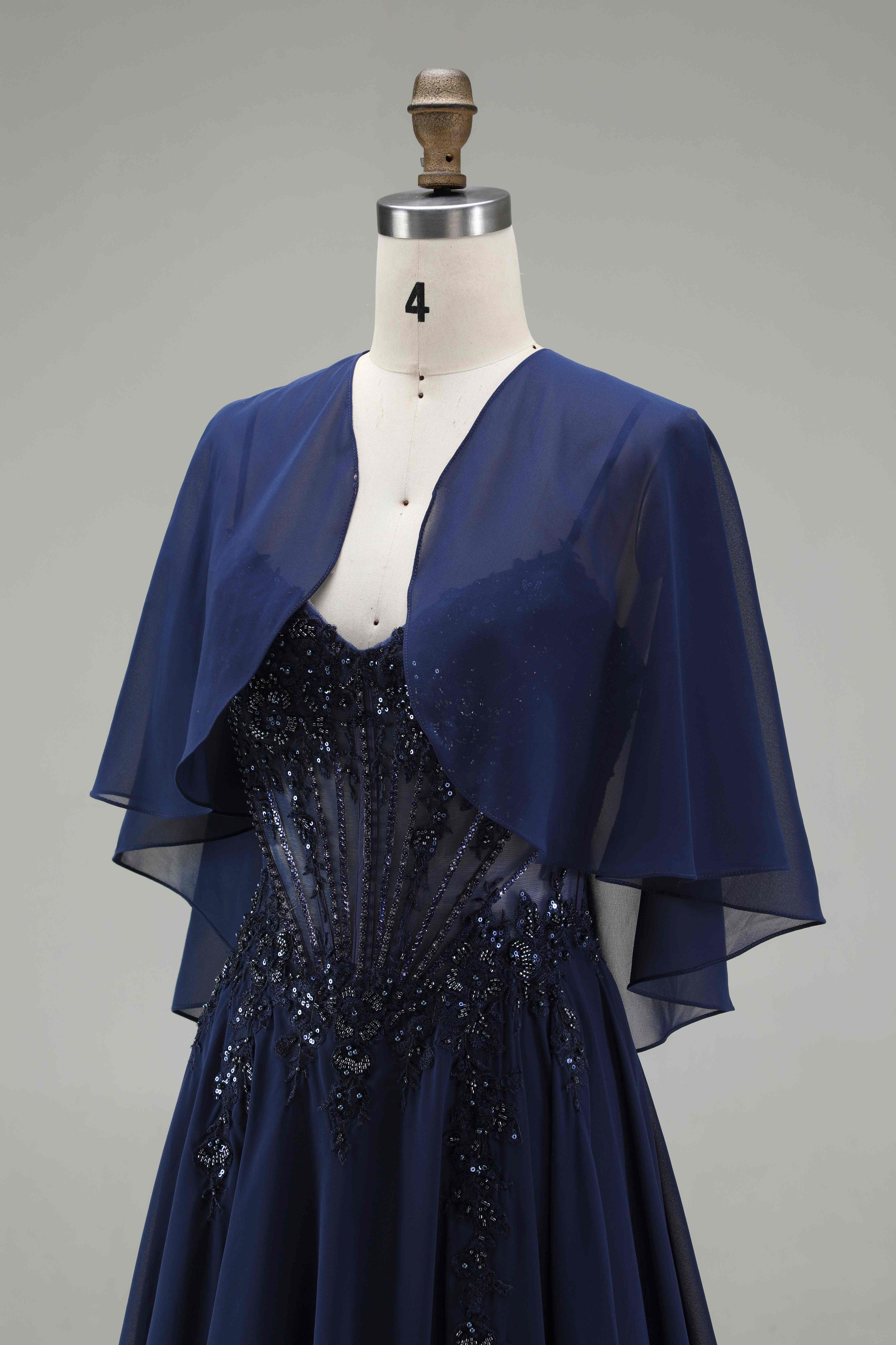 SPU - 608S20LF018 Navy Chiffon Corset Evening Gown