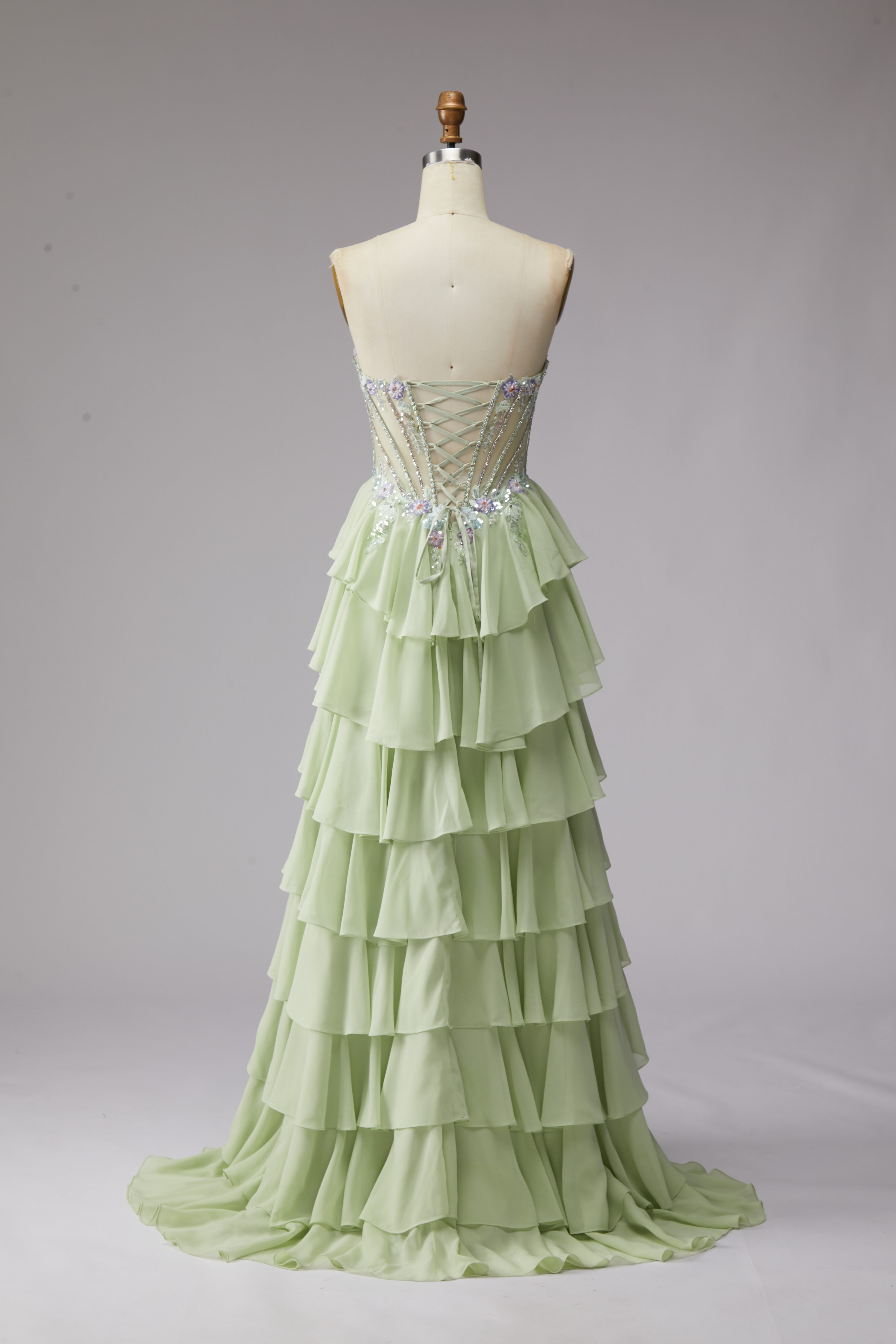 SPU - 608S20LF019 Lime Floral Tiered Prom Dress