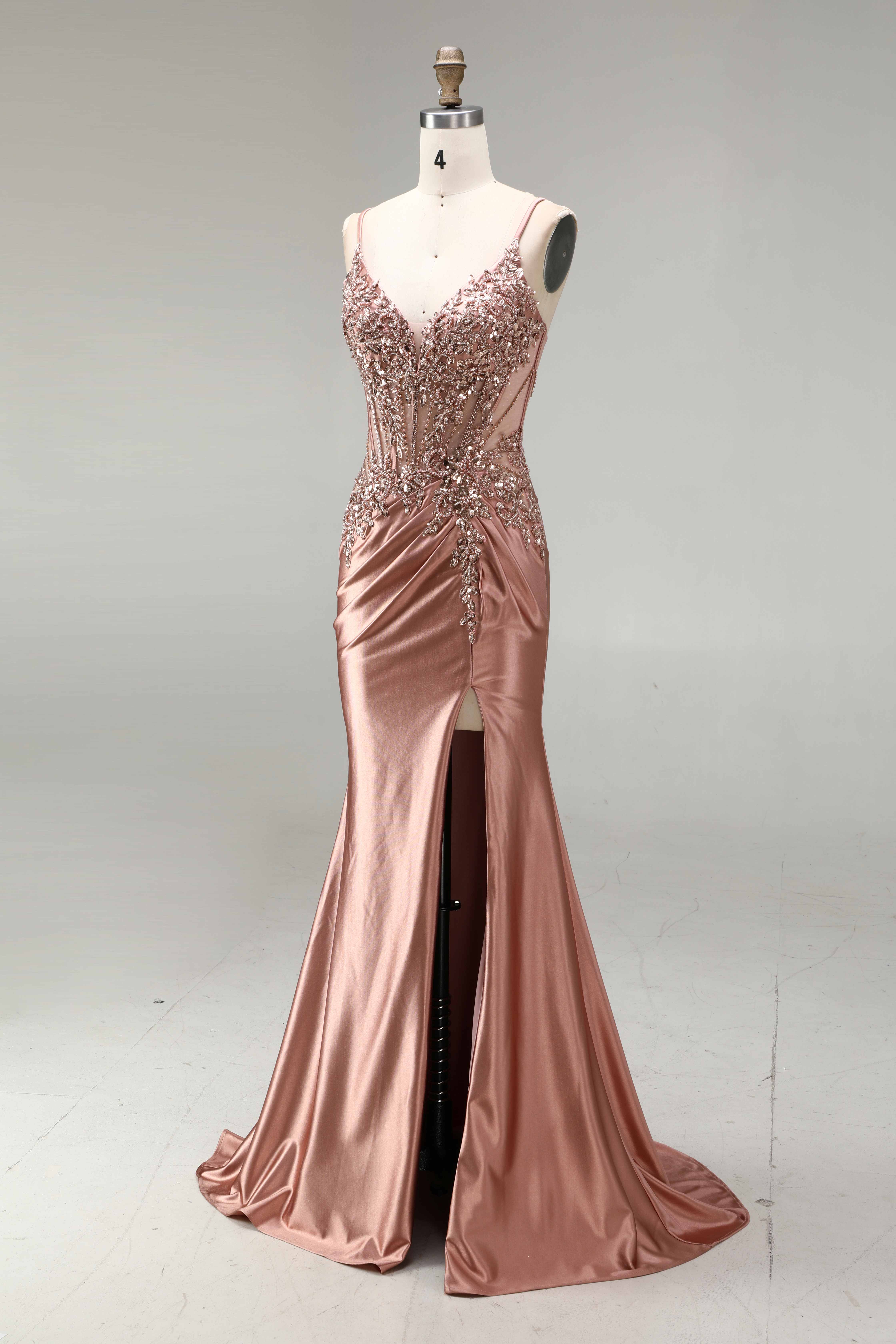 SPU - 608S20LF020 Rose Gold Satin Mermaid Gown