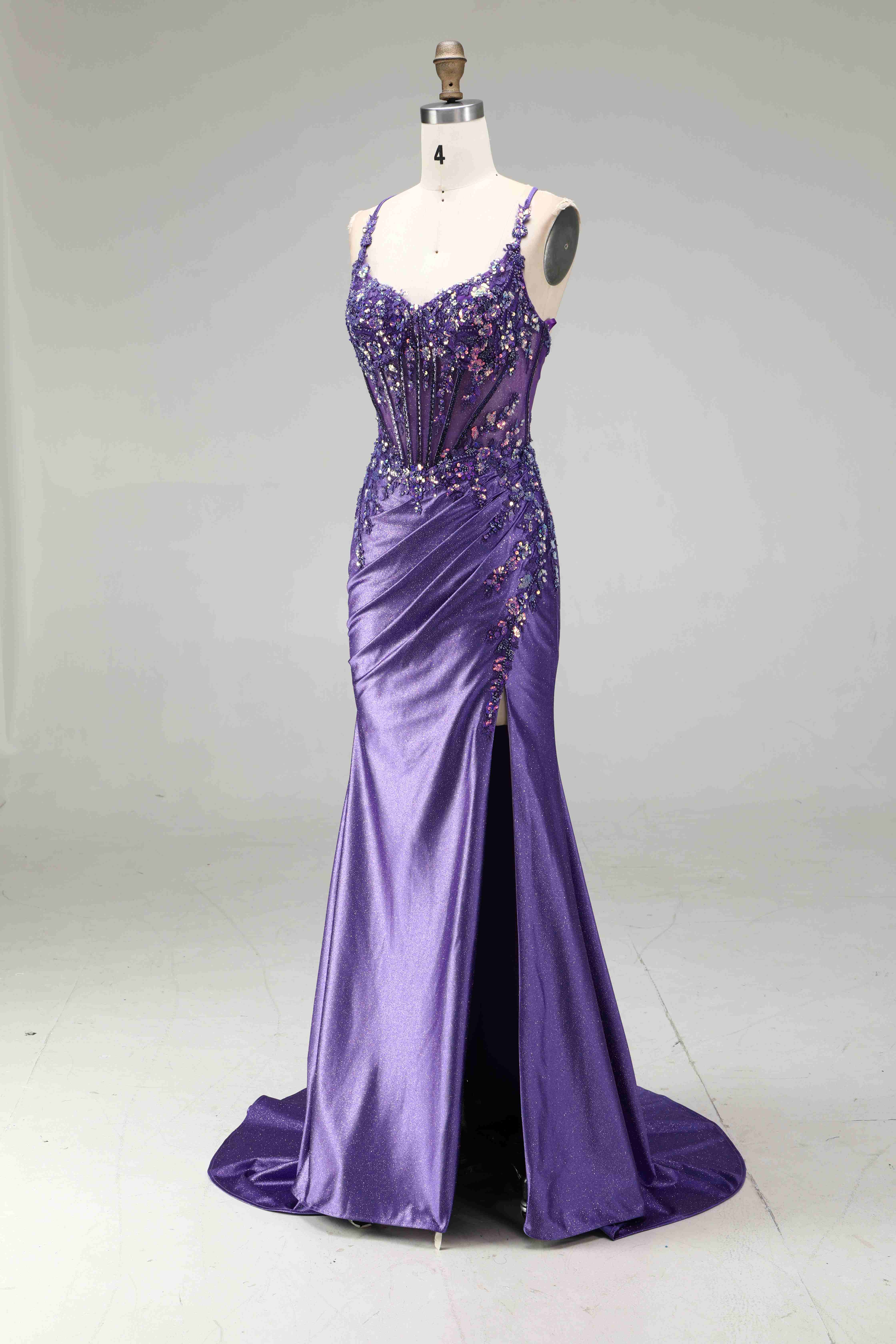 SPU - 608S20LF021 Sparkly Purple Slit Formal Dress