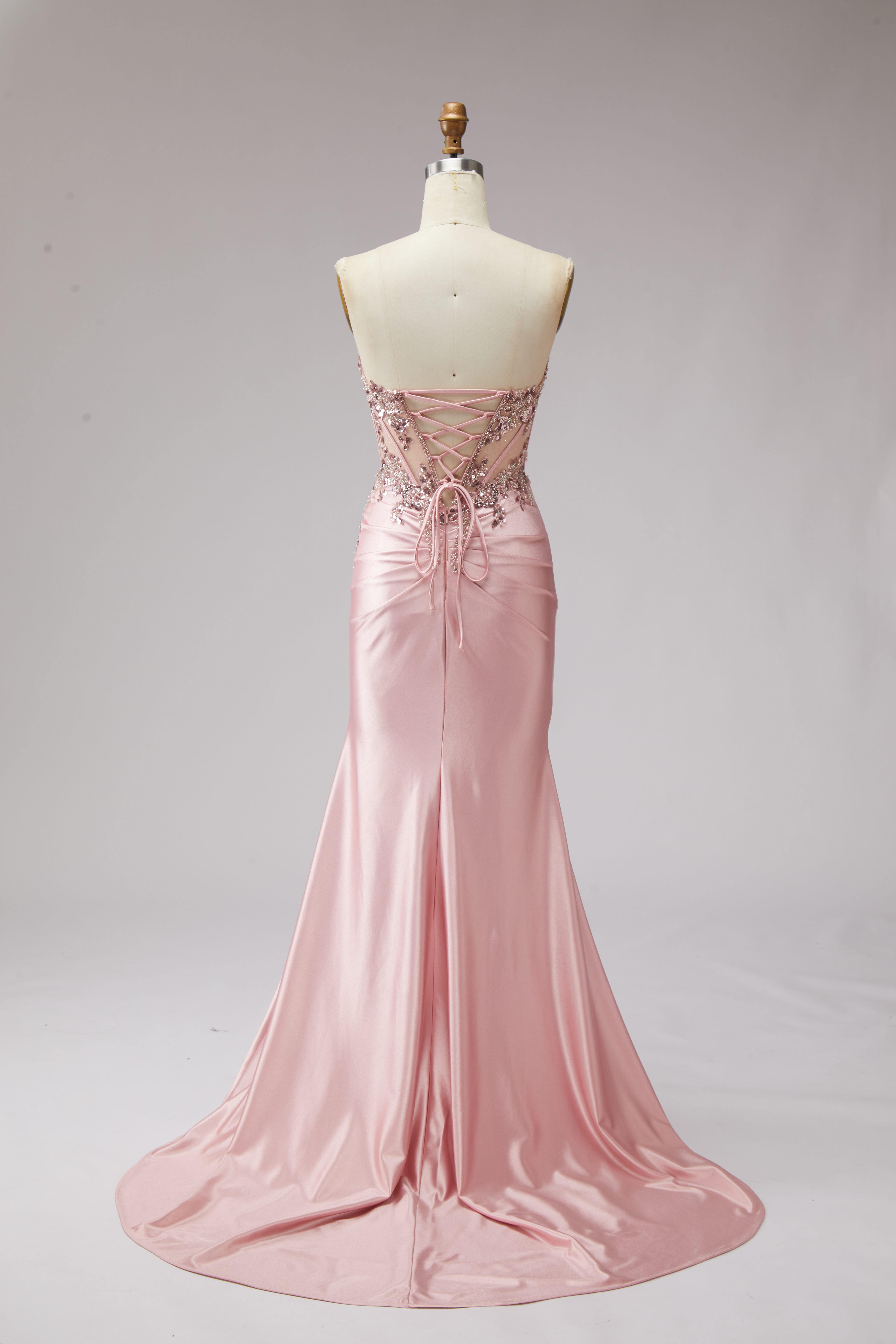 SPU - 608S20LF022 Blush Pink Satin Evening Gown