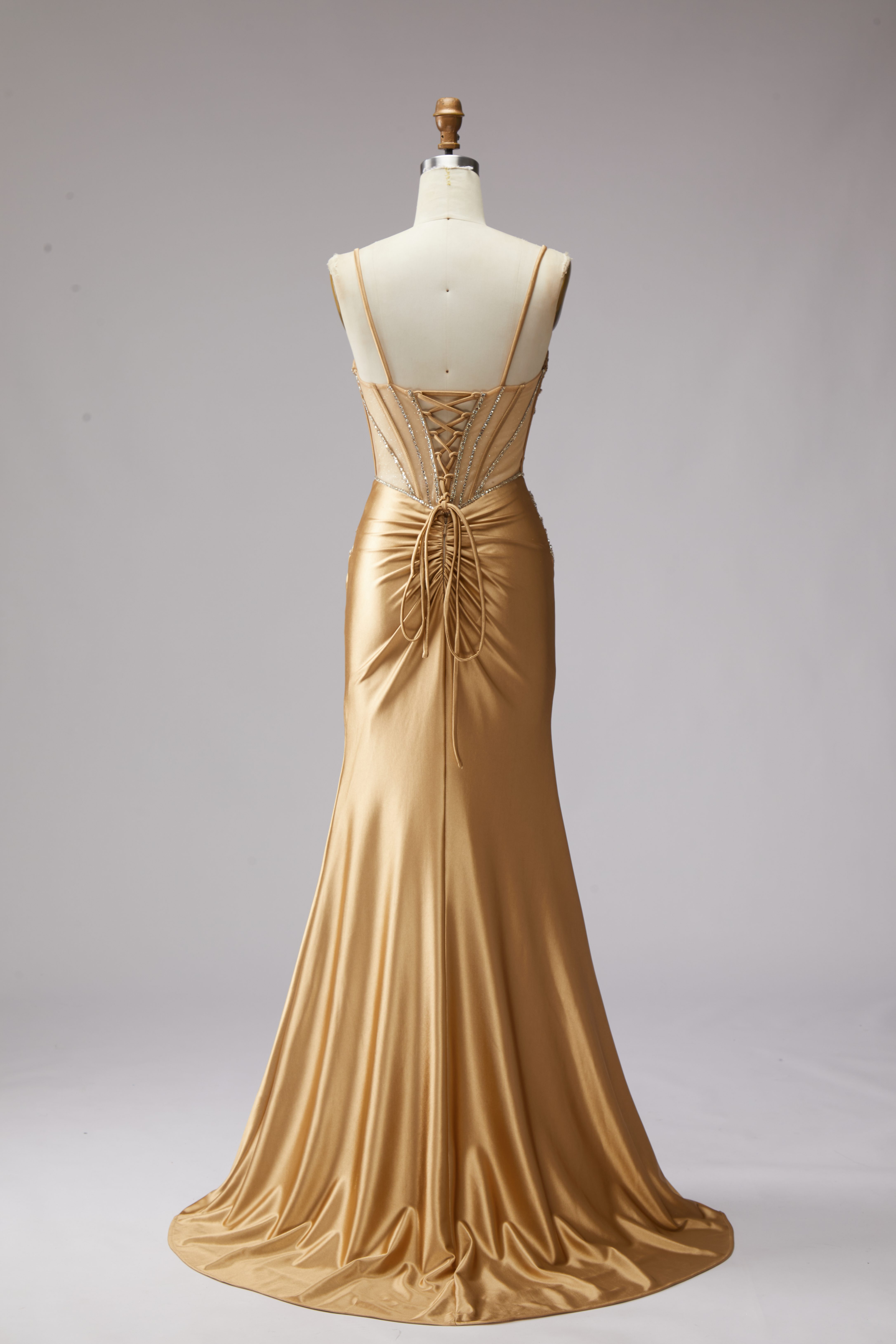 SPU - 608S20LF026 Gold Beaded Satin Evening Gown