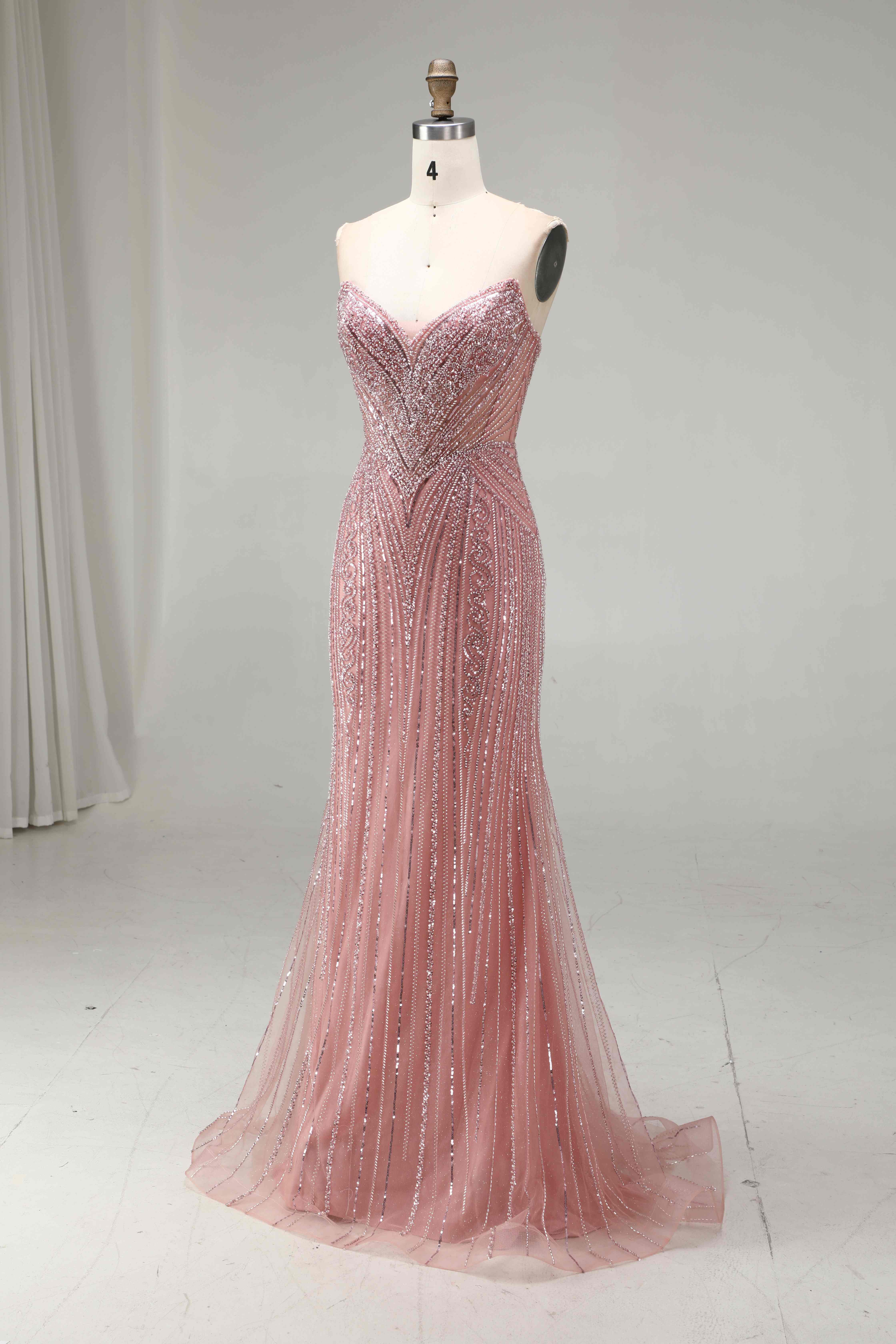 SPU - 608S20LF033 Dusty Pink Fully Beaded Mermaid Dress