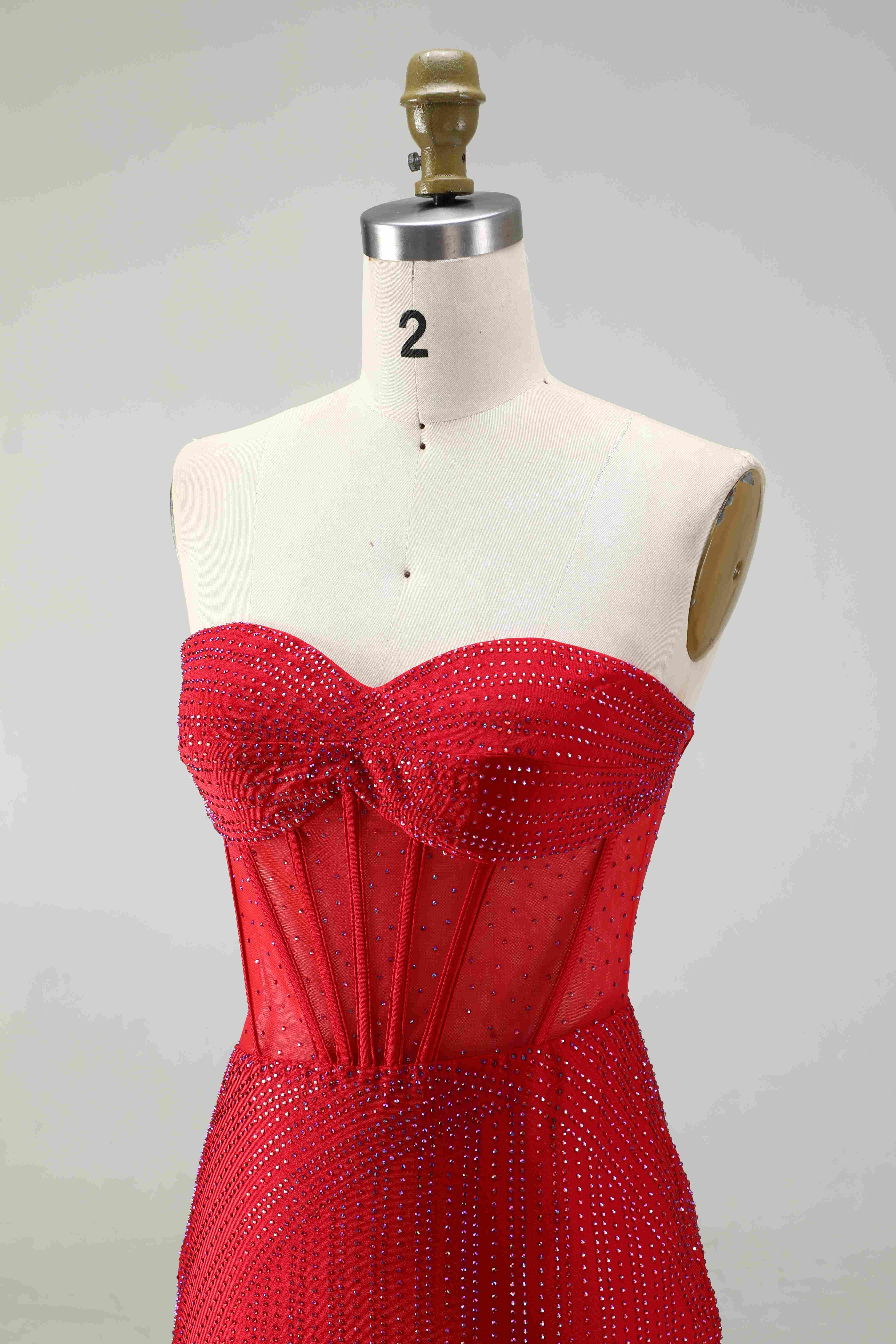 SPU - 608S02LF0033-1 Red Rhinestone Corset Short Homecoming Dress