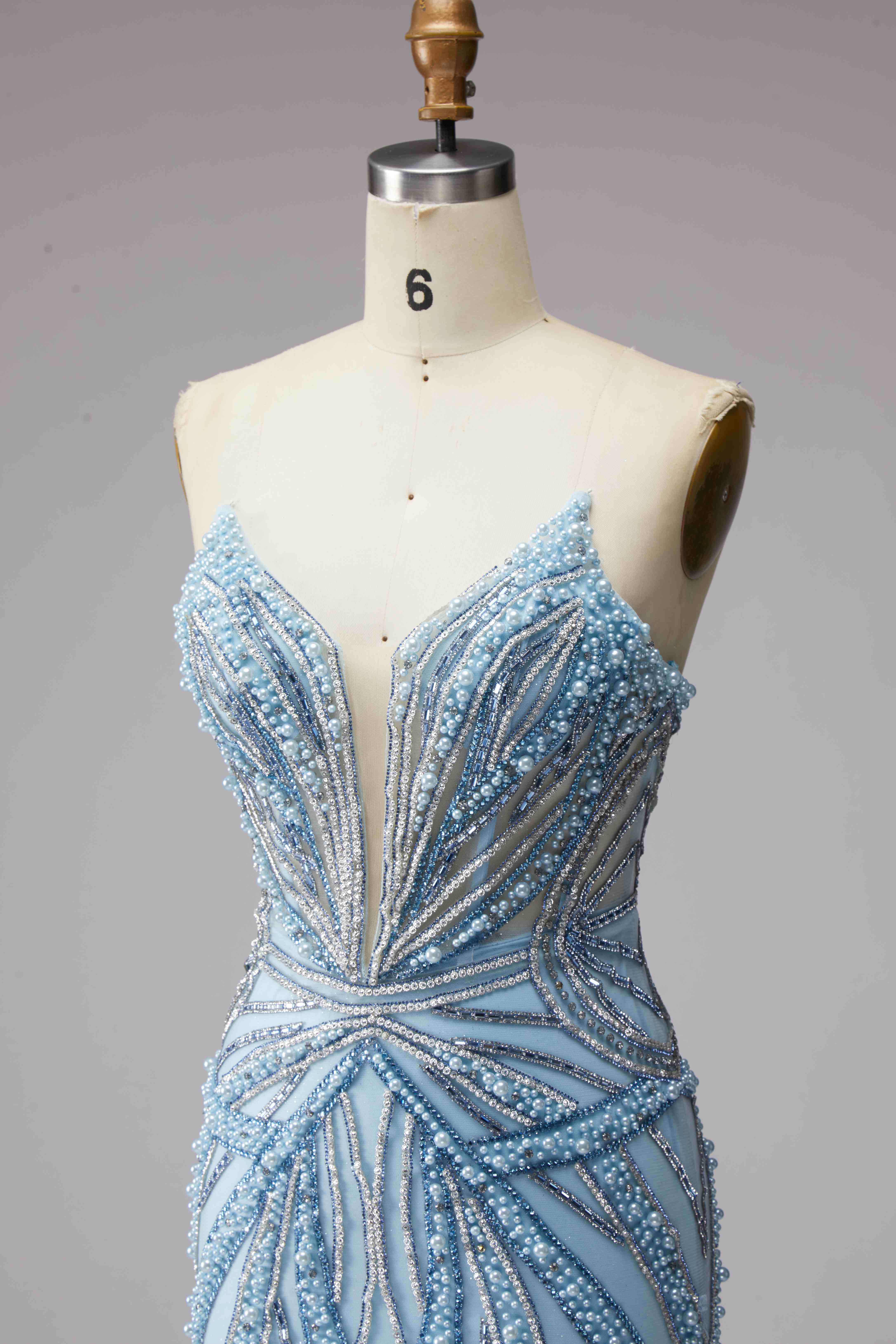 SPU - 608S20LF014 Sky Blue Beaded Strapless Mermaid Evening Gown