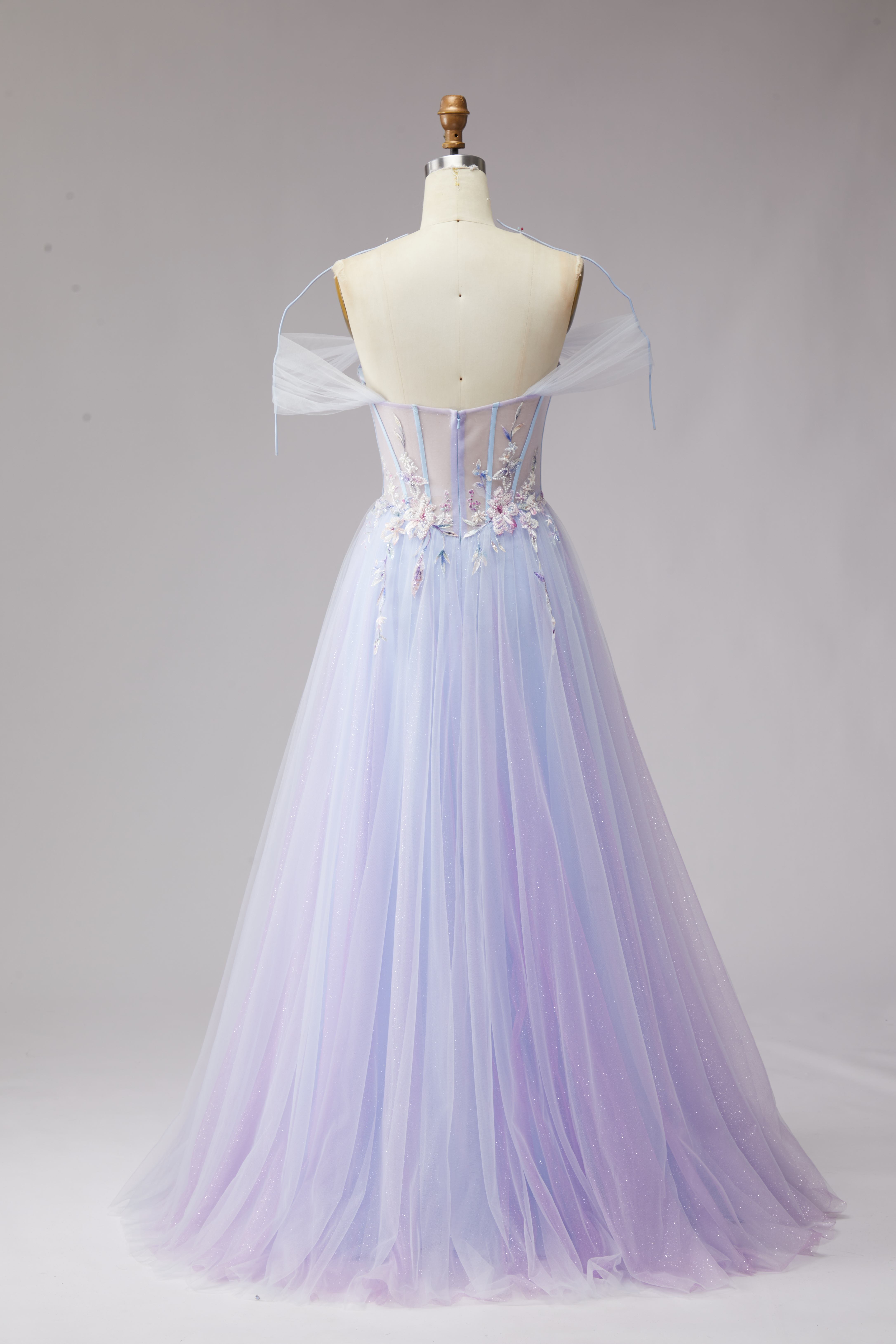 SPU - 608S20LF015 Lavender Floral Off‑Shoulder Tulle Gown