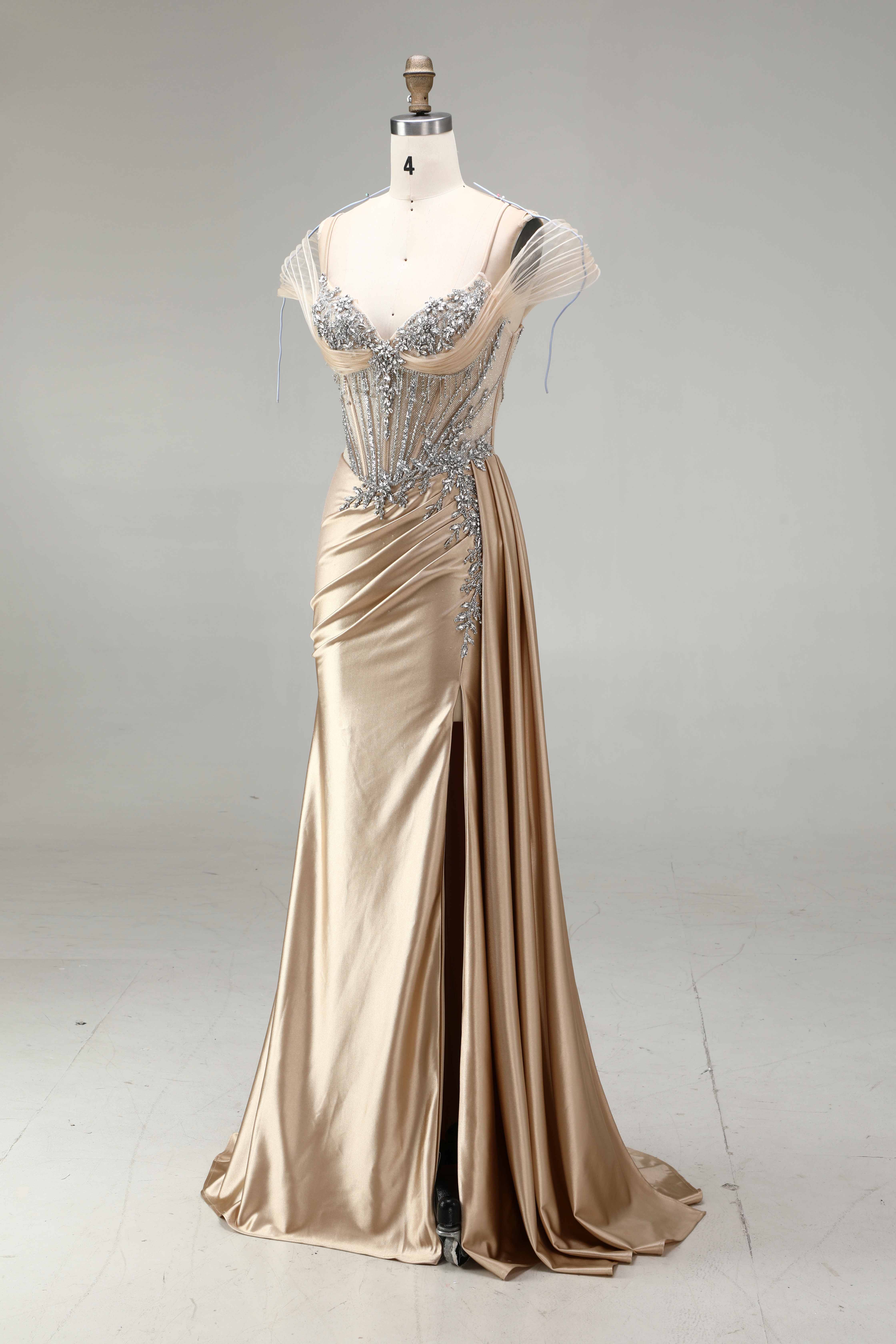 SPU - 608S20LF006 Dusty Gold Flutter Sleeve Corset Gown