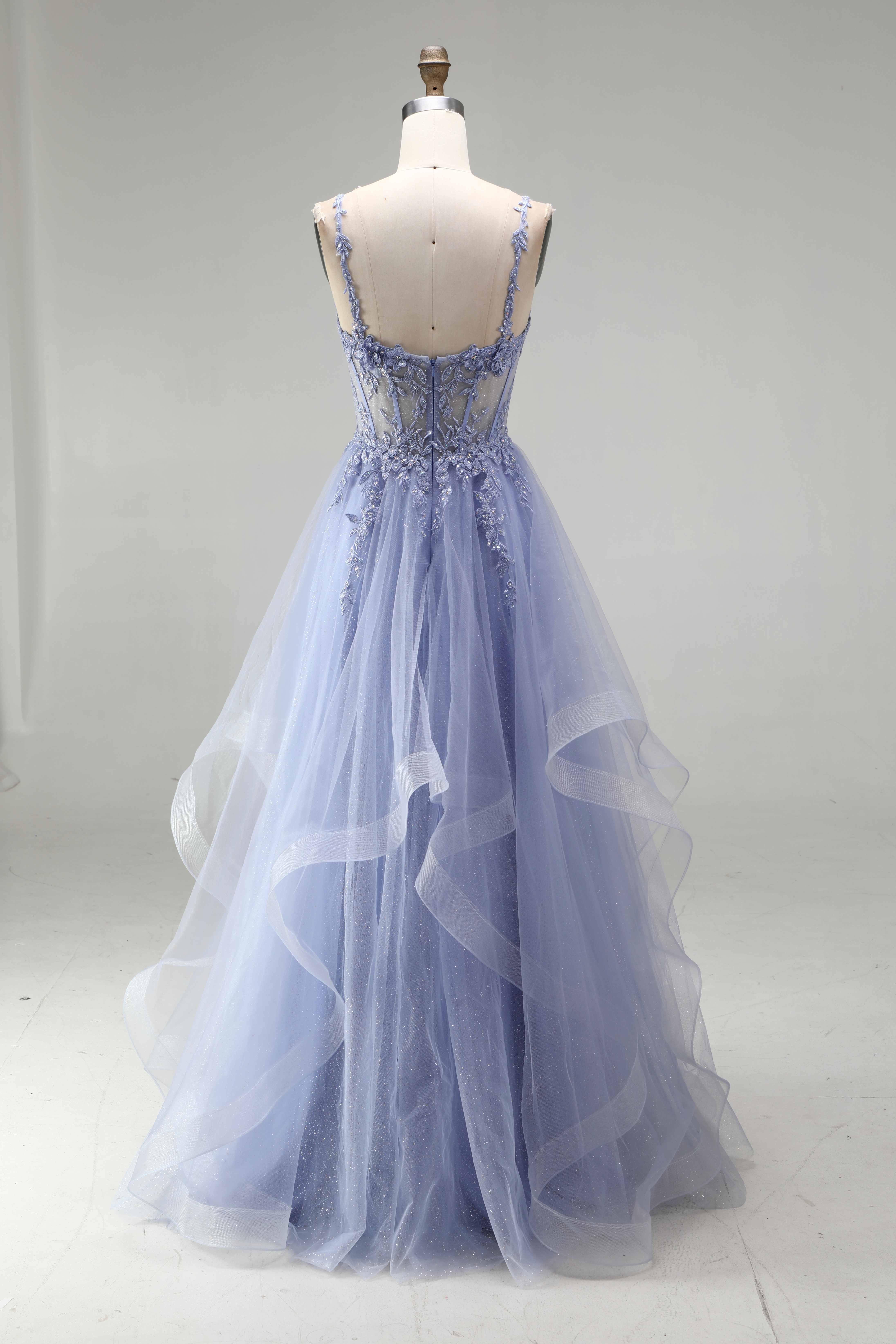SPU - 608S20LF008 Lavender Blue Floral Tiered Tulle Gown