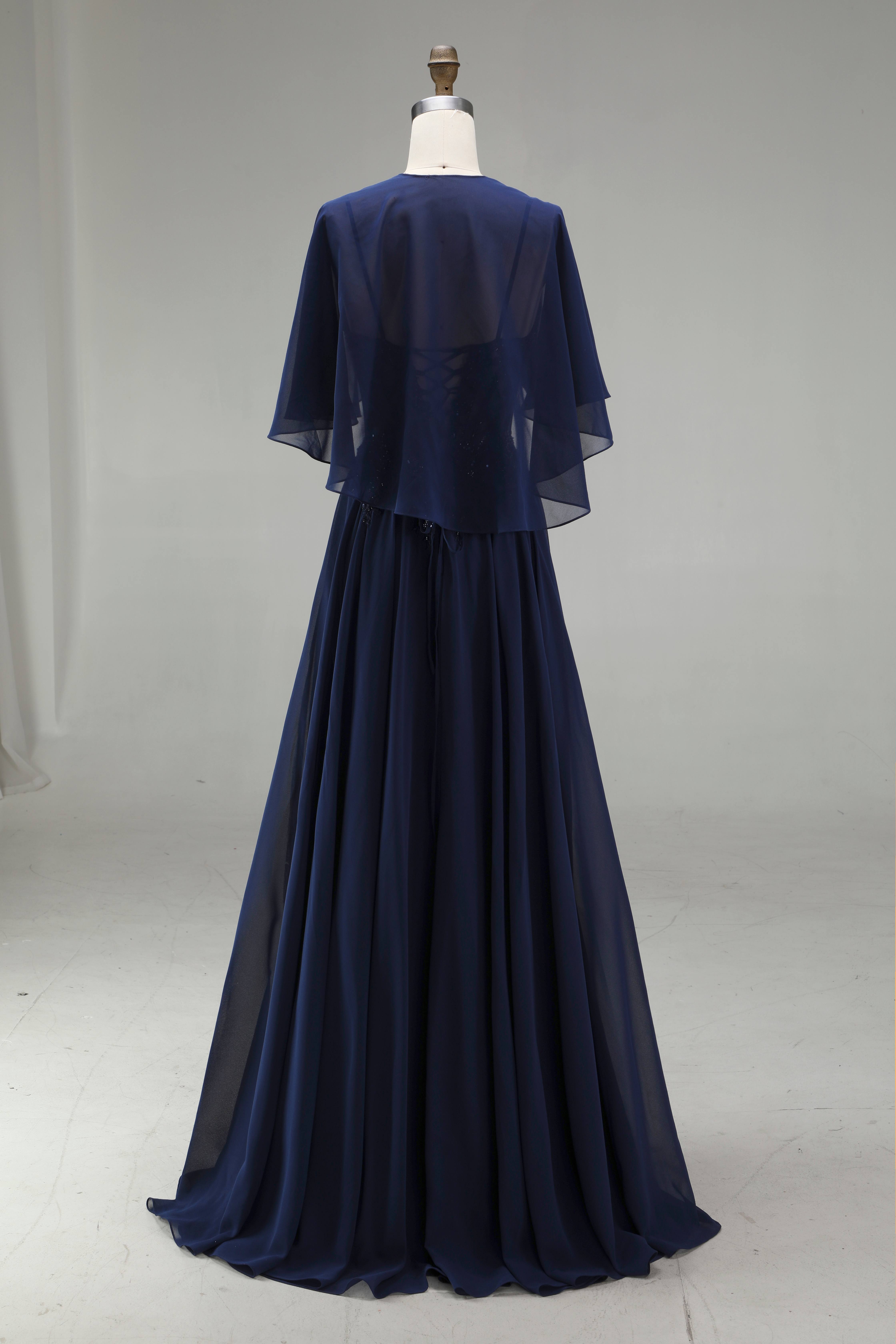 SPU - 608S20LF018 Navy Chiffon Corset Evening Gown
