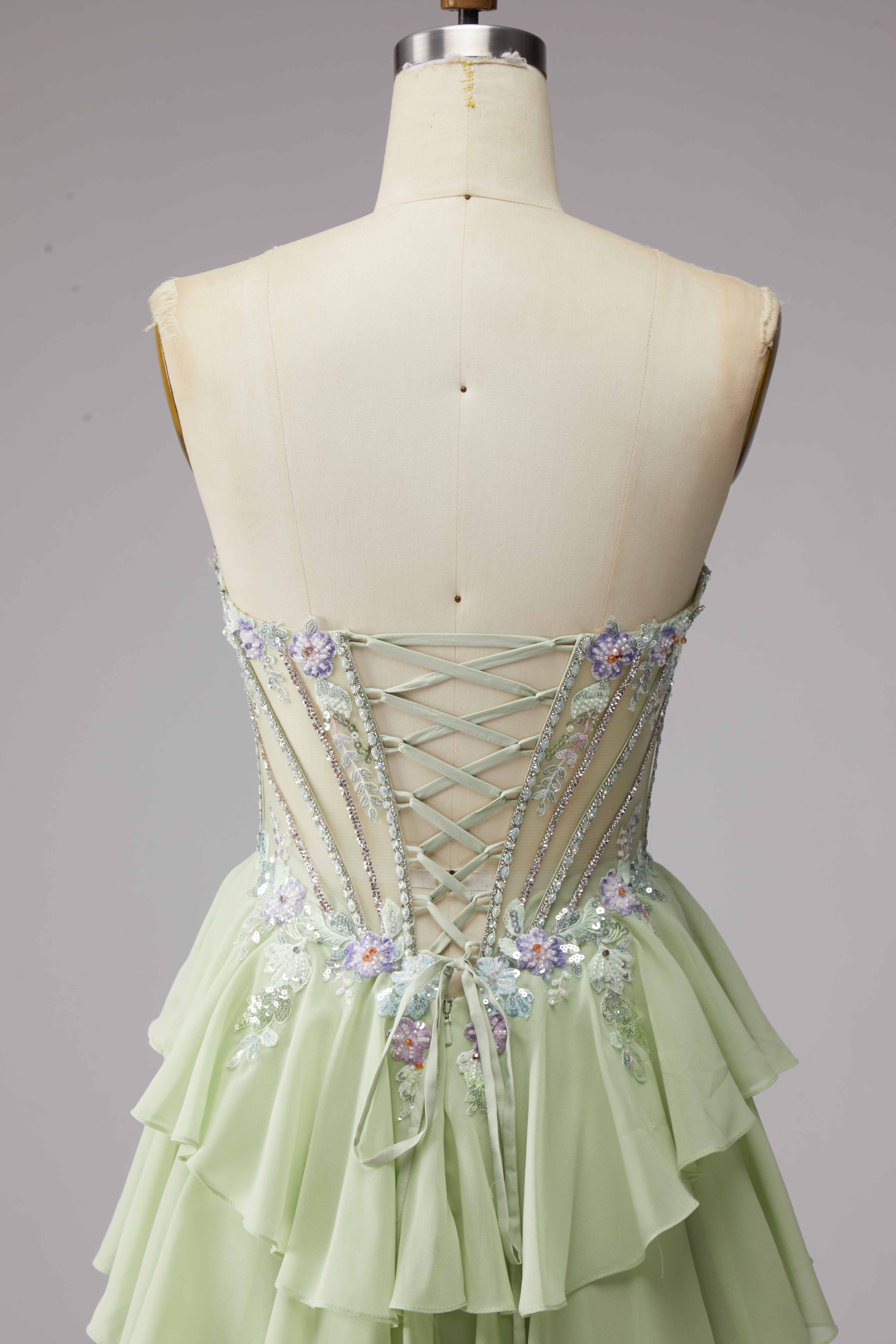 SPU - 608S20LF019 Lime Floral Tiered Prom Dress