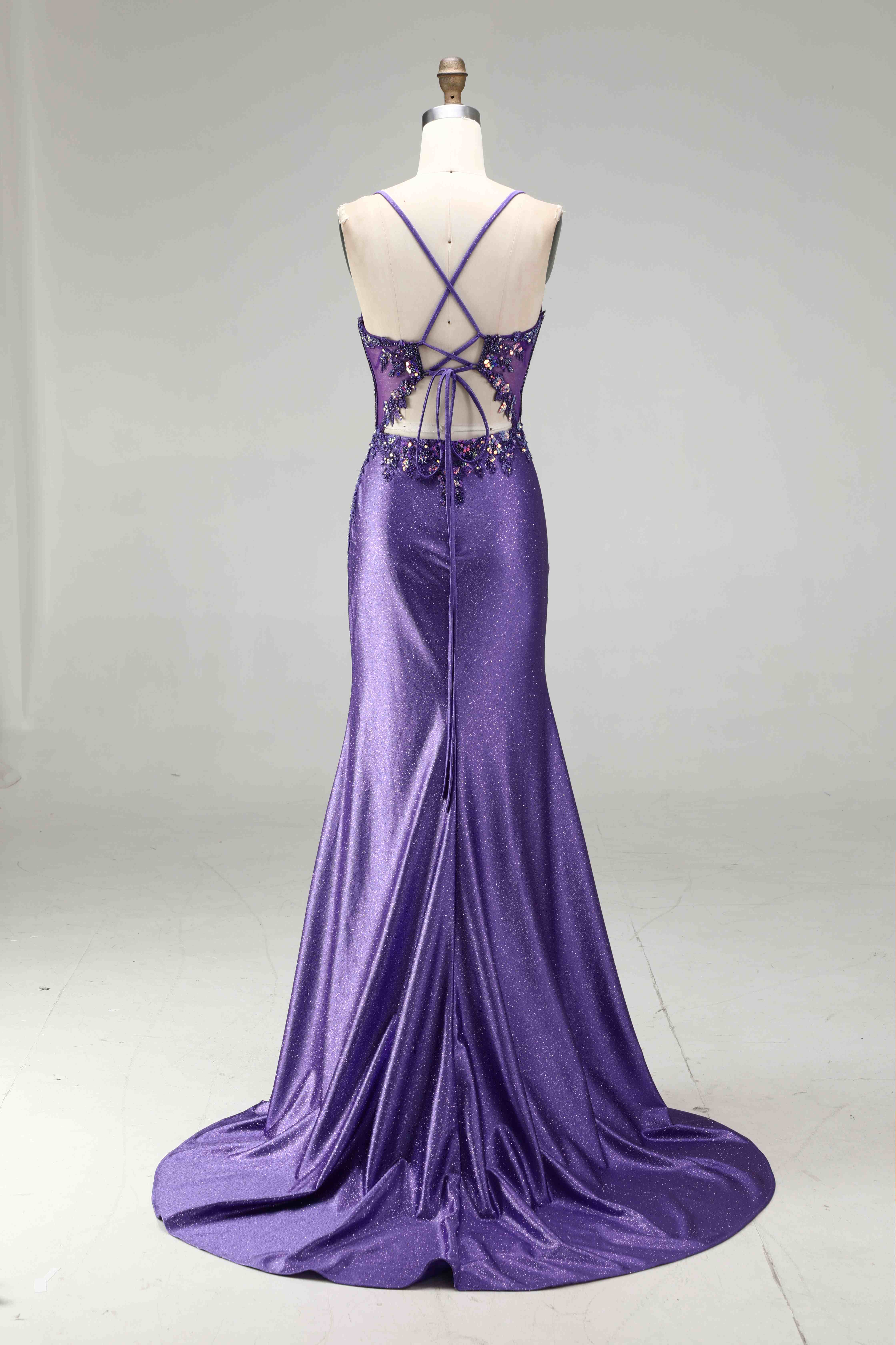 SPU - 608S20LF021 Sparkly Purple Slit Formal Dress