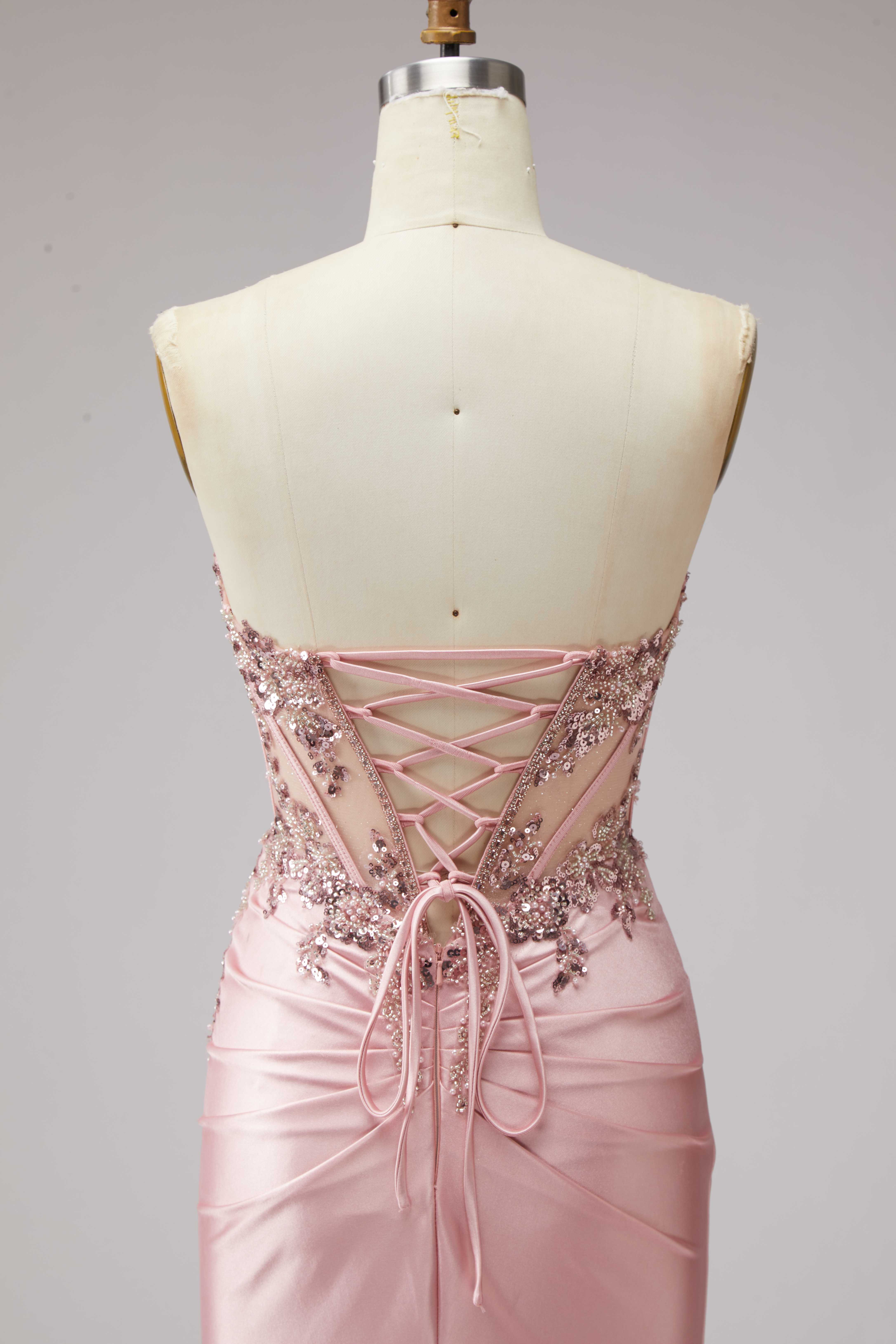SPU - 608S20LF022 Blush Pink Satin Evening Gown