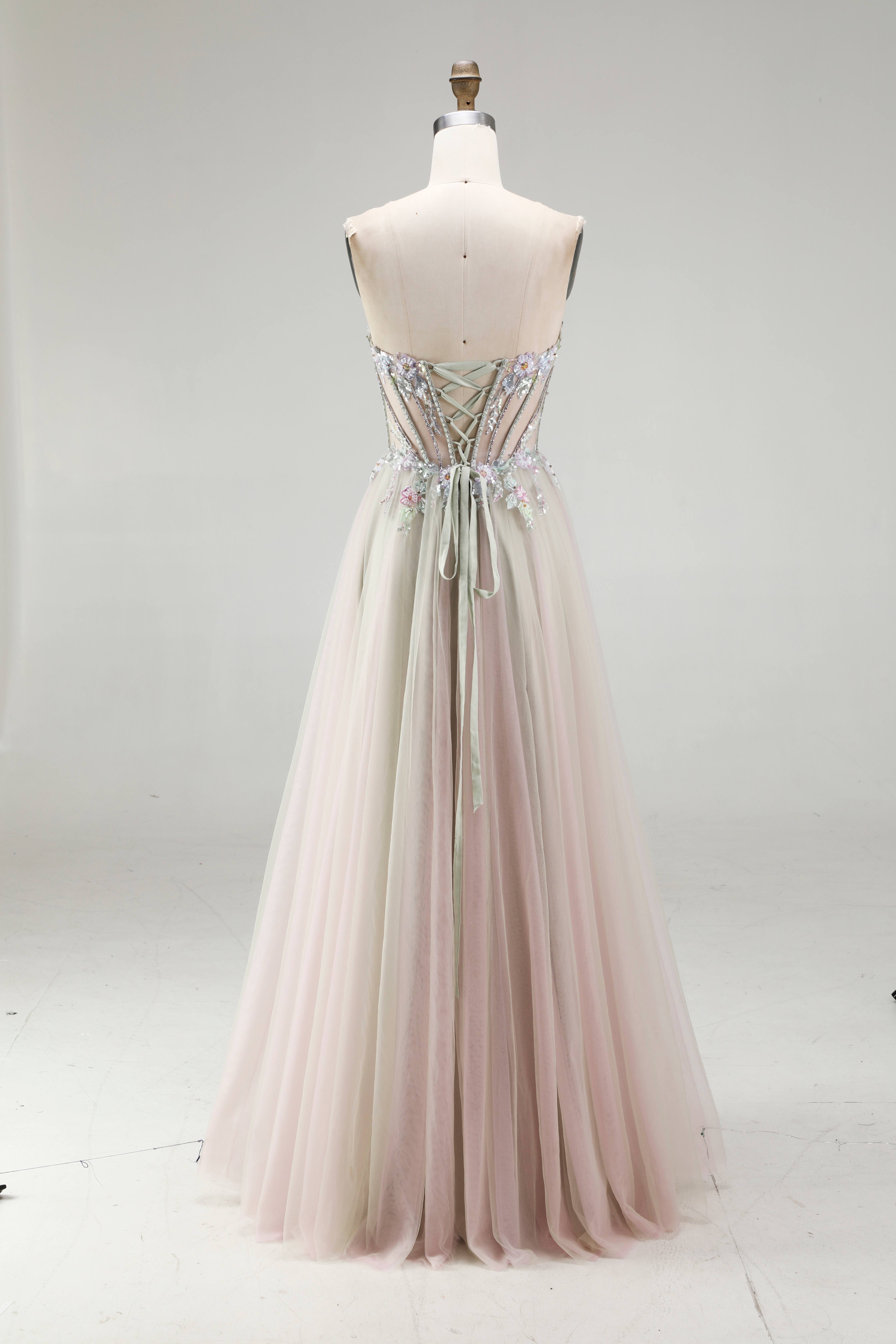 SPU - 608S20LF032 Pastel Floral Beaded Tulle Prom Gown