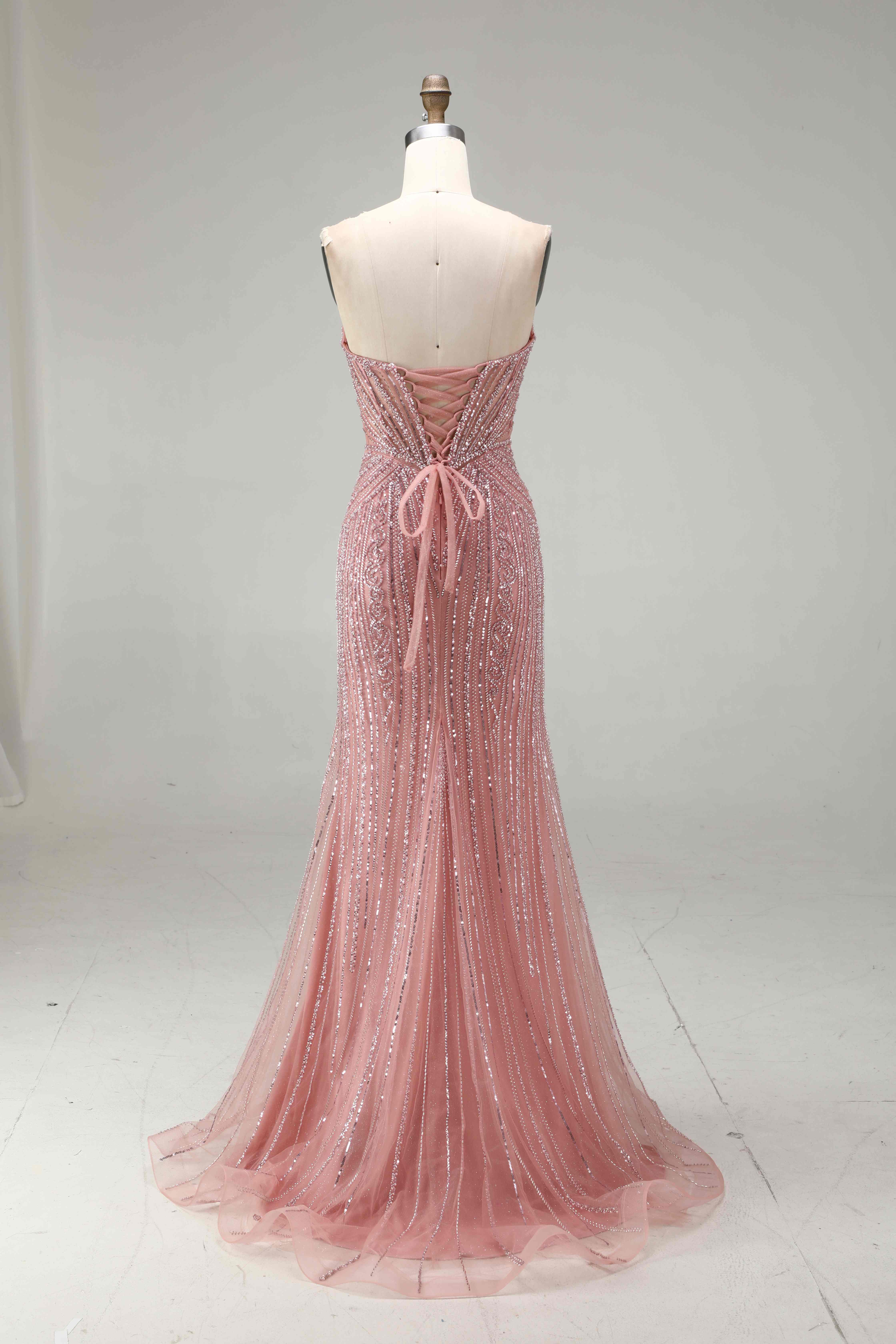 SPU - 608S20LF033 Dusty Pink Fully Beaded Mermaid Dress
