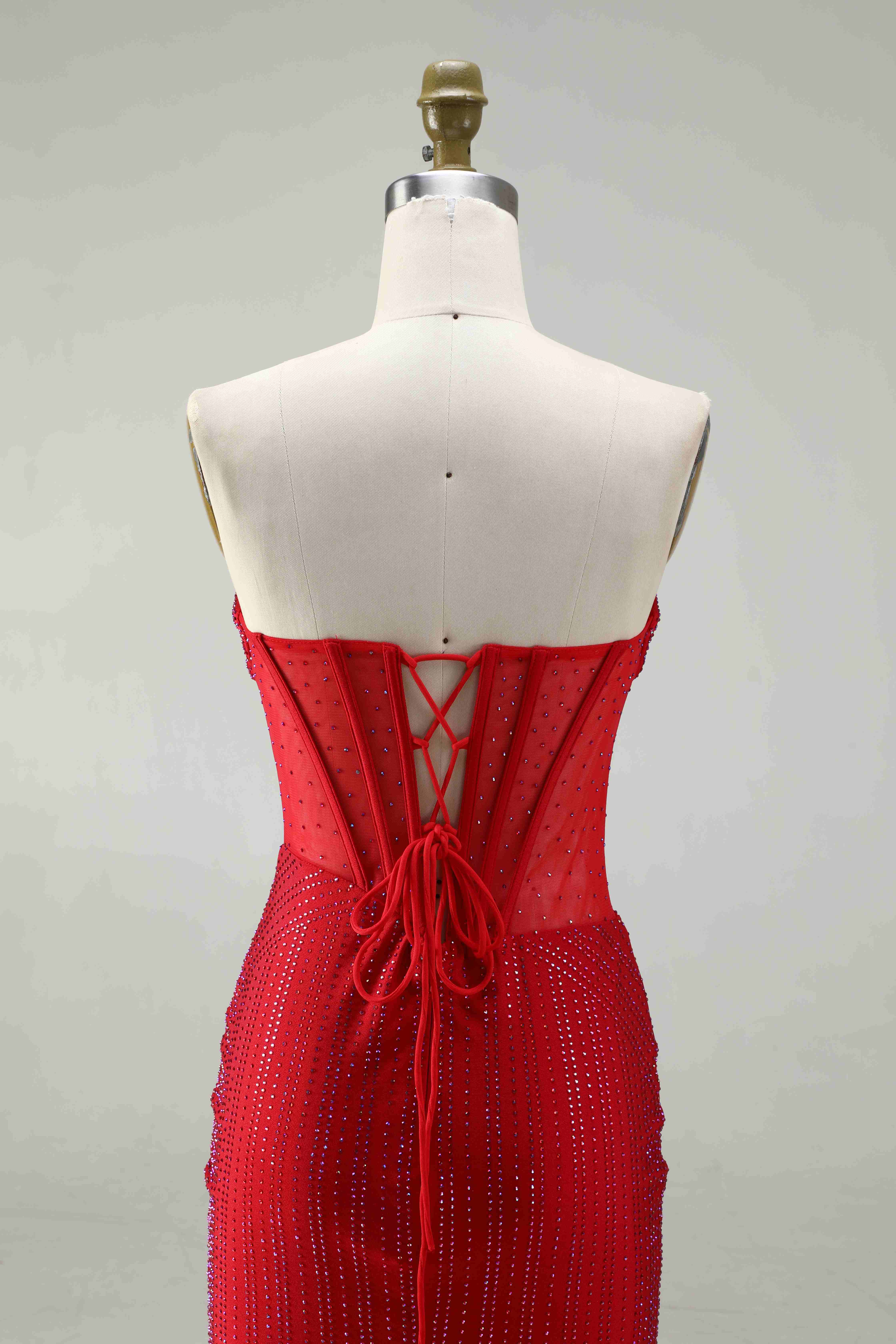 SPU - 608S02LF0033-1 Red Rhinestone Corset Short Homecoming Dress