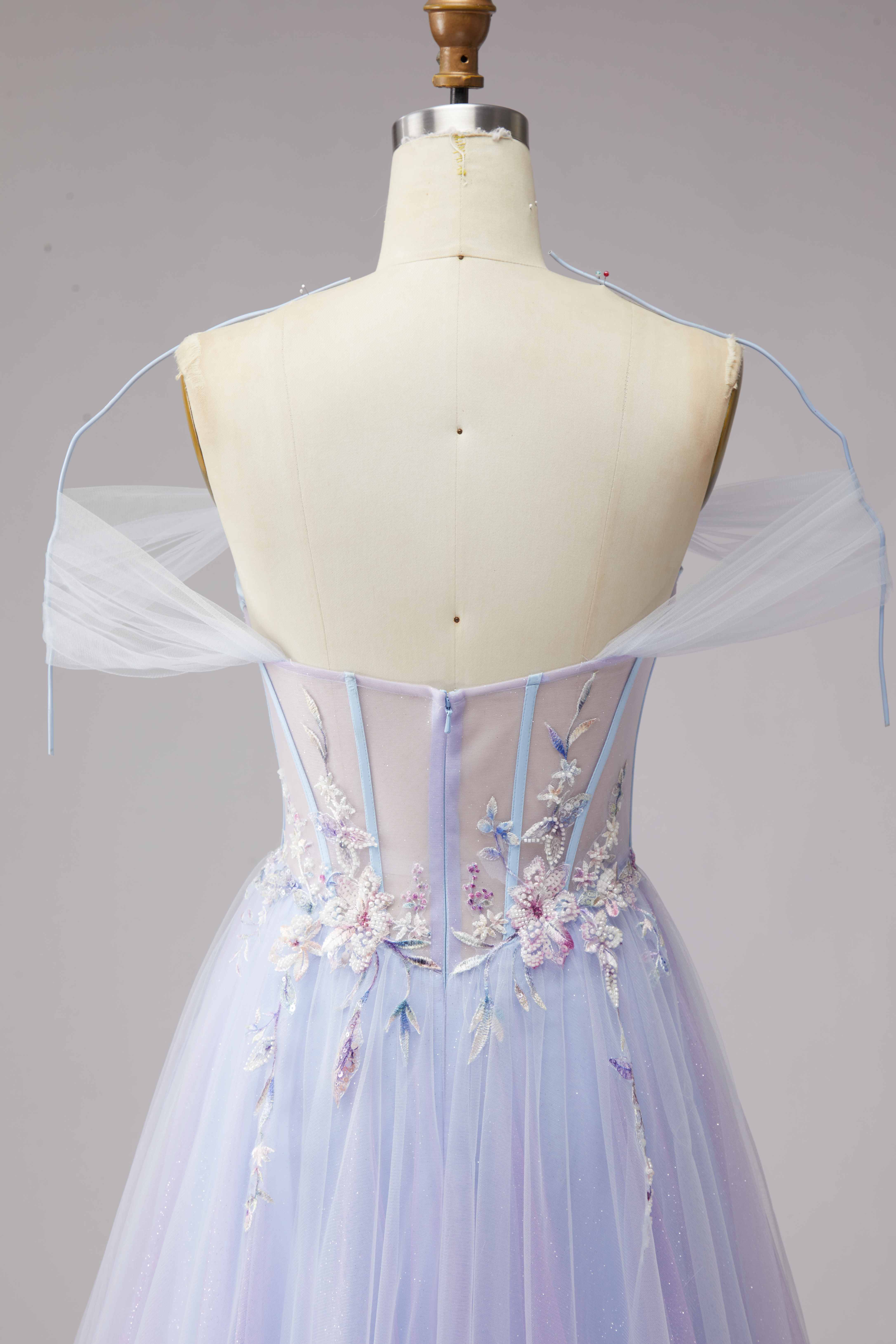 SPU - 608S20LF015 Lavender Floral Off‑Shoulder Tulle Gown
