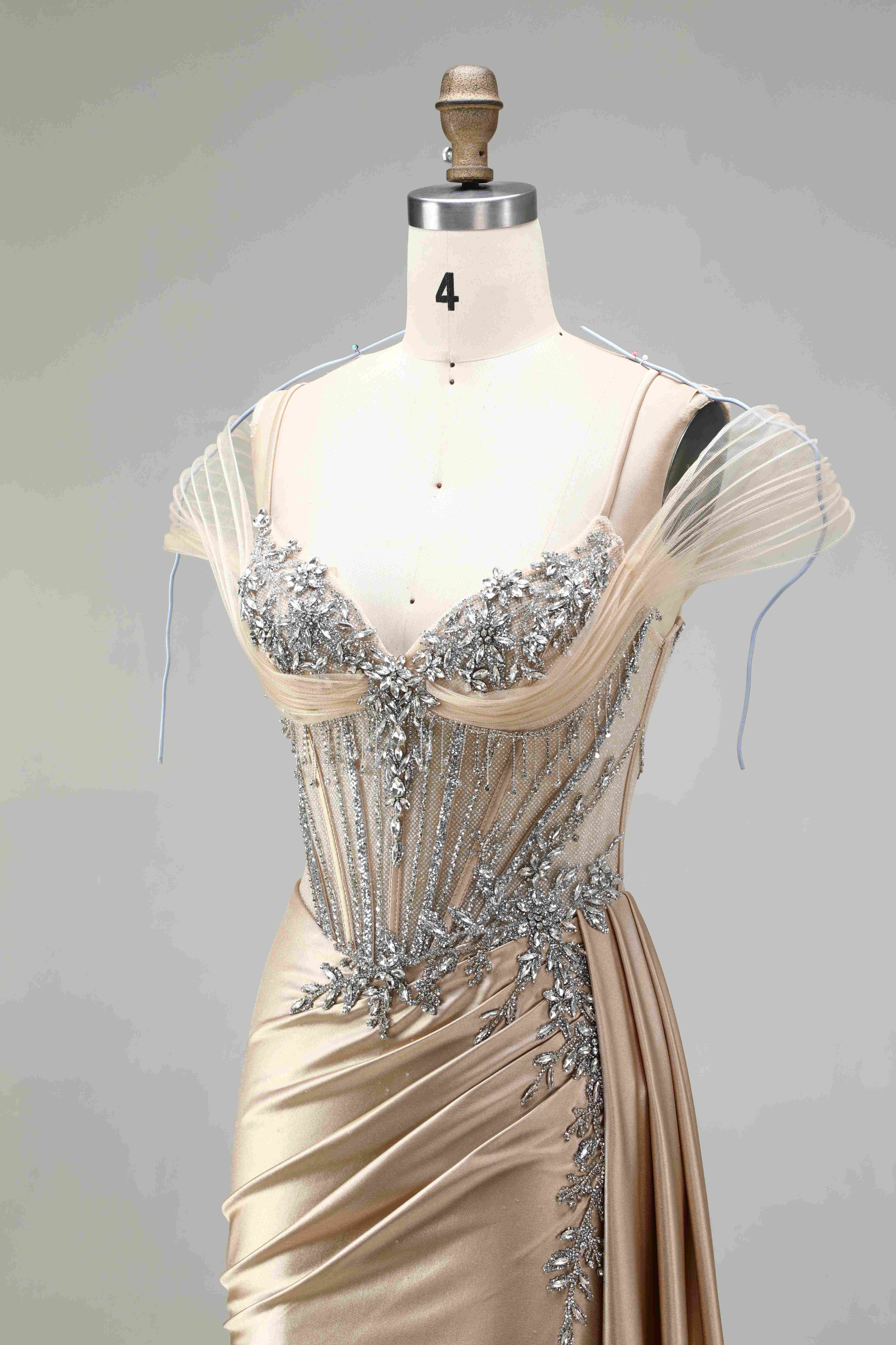 SPU - 608S20LF006 Dusty Gold Flutter Sleeve Corset Gown