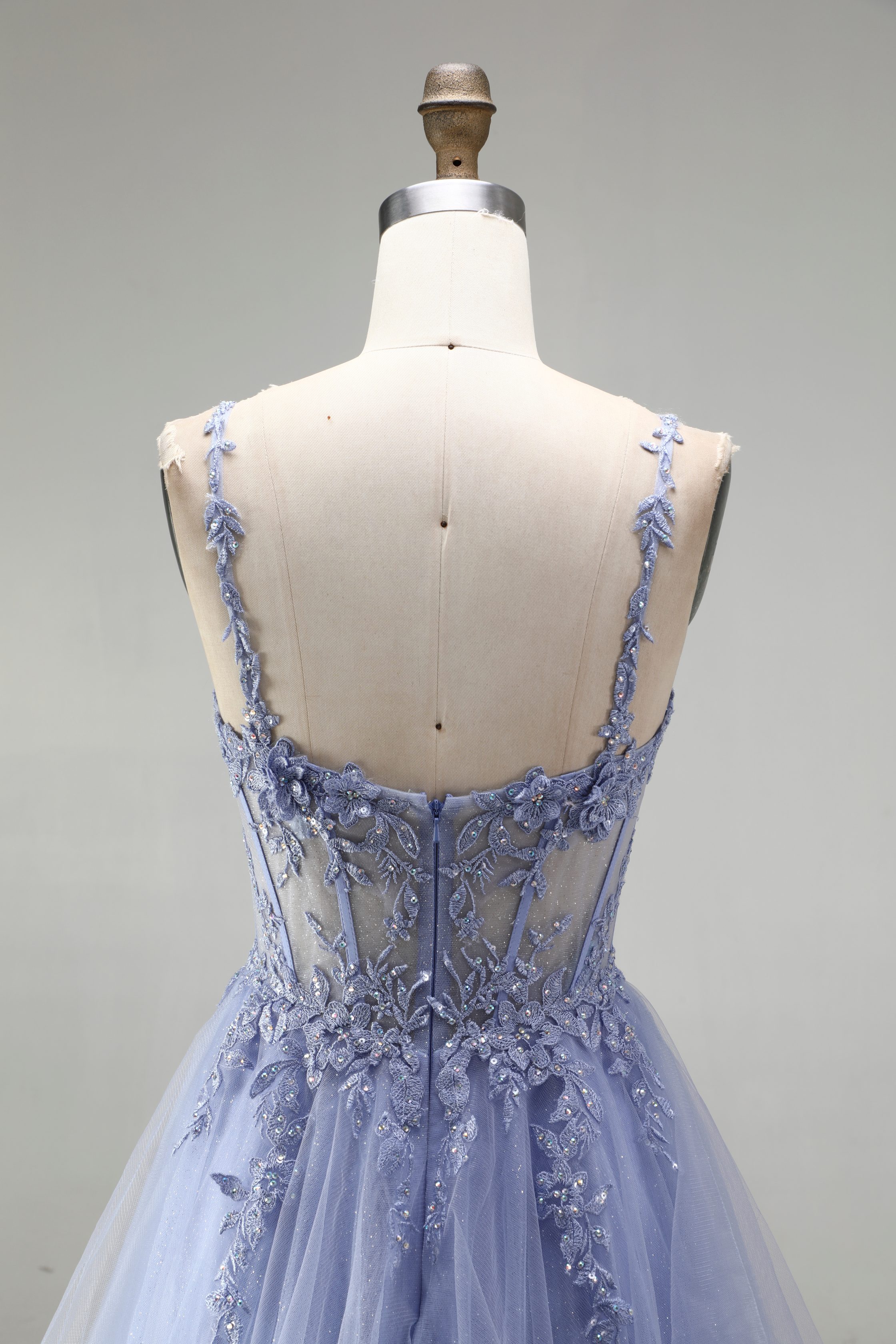 SPU - 608S20LF008 Lavender Blue Floral Tiered Tulle Gown