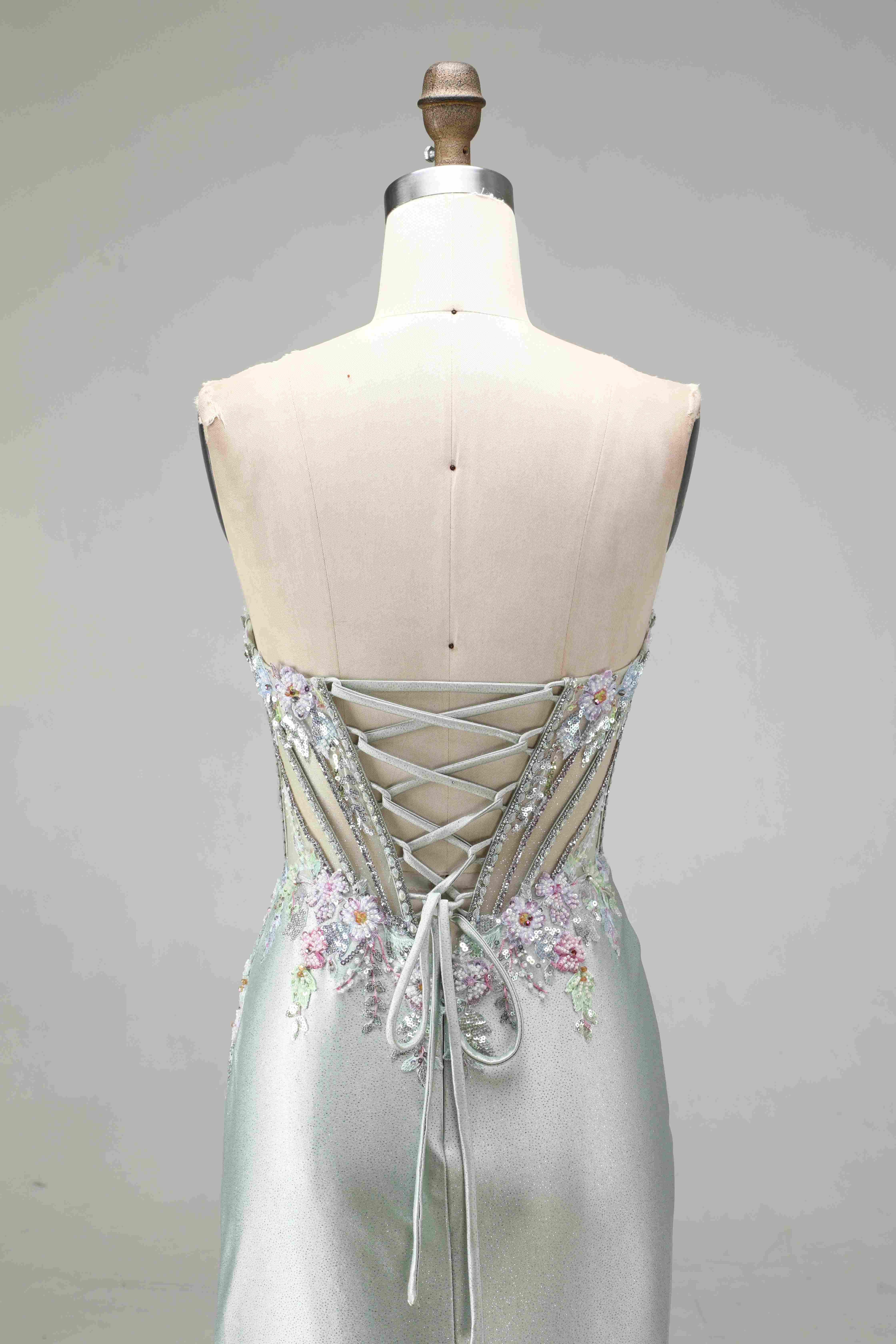 SPU - 608S20LF027 Sage Beaded Corset Slit Mermaid Gown