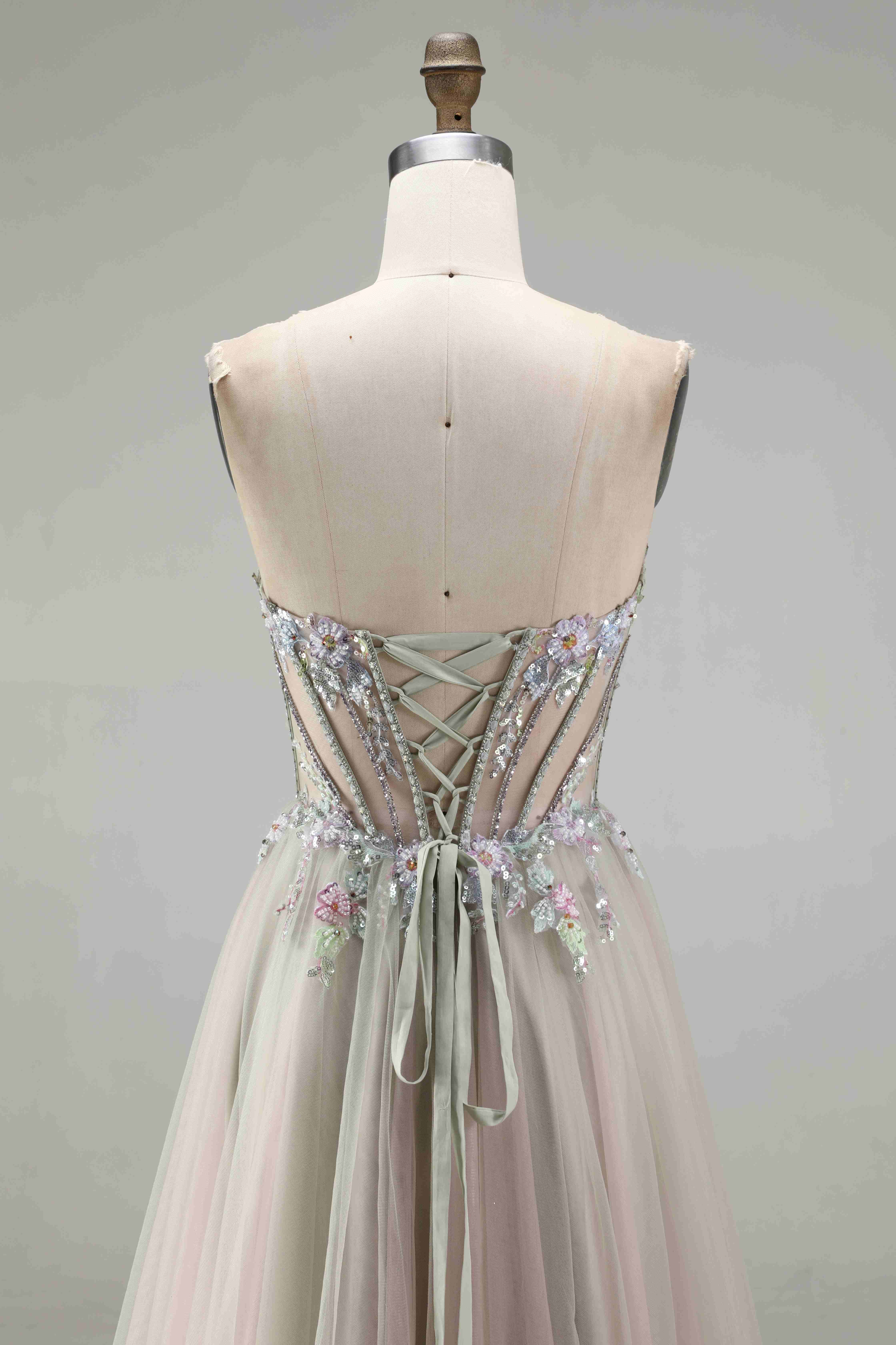 SPU - 608S20LF032 Pastel Floral Beaded Tulle Prom Gown