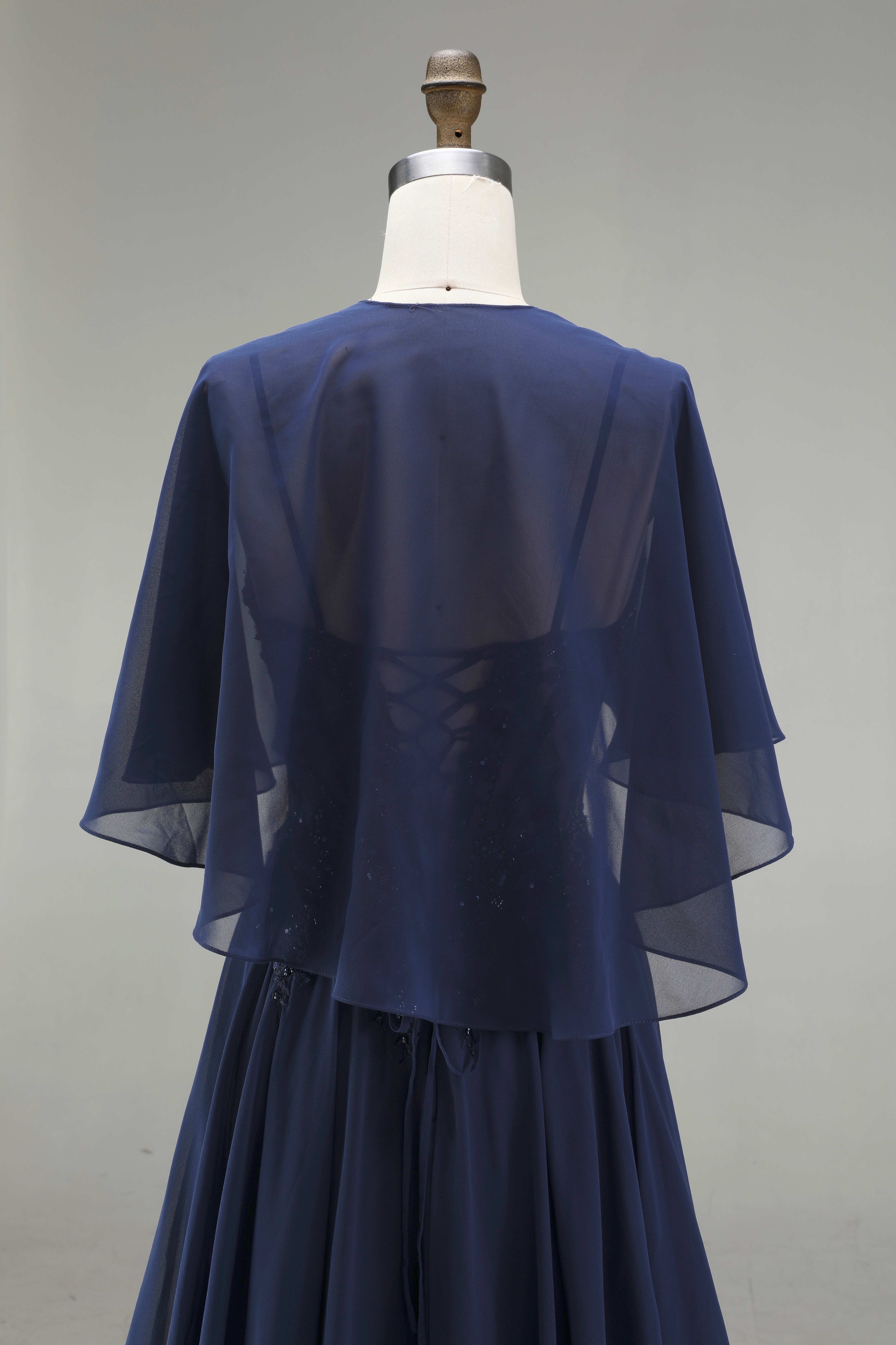SPU - 608S20LF018 Navy Chiffon Corset Evening Gown