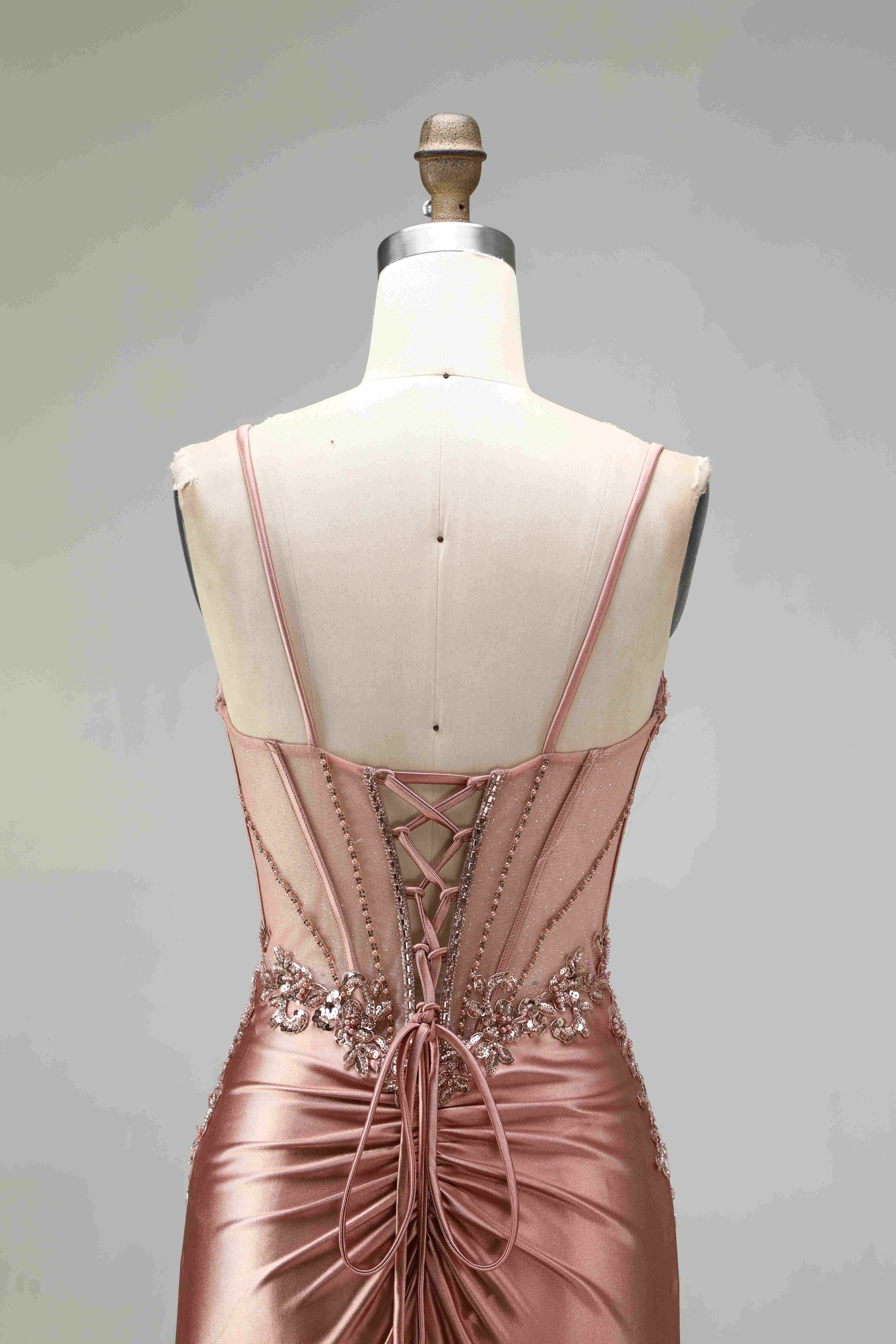 SPU - 608S20LF020 Rose Gold Satin Mermaid Gown