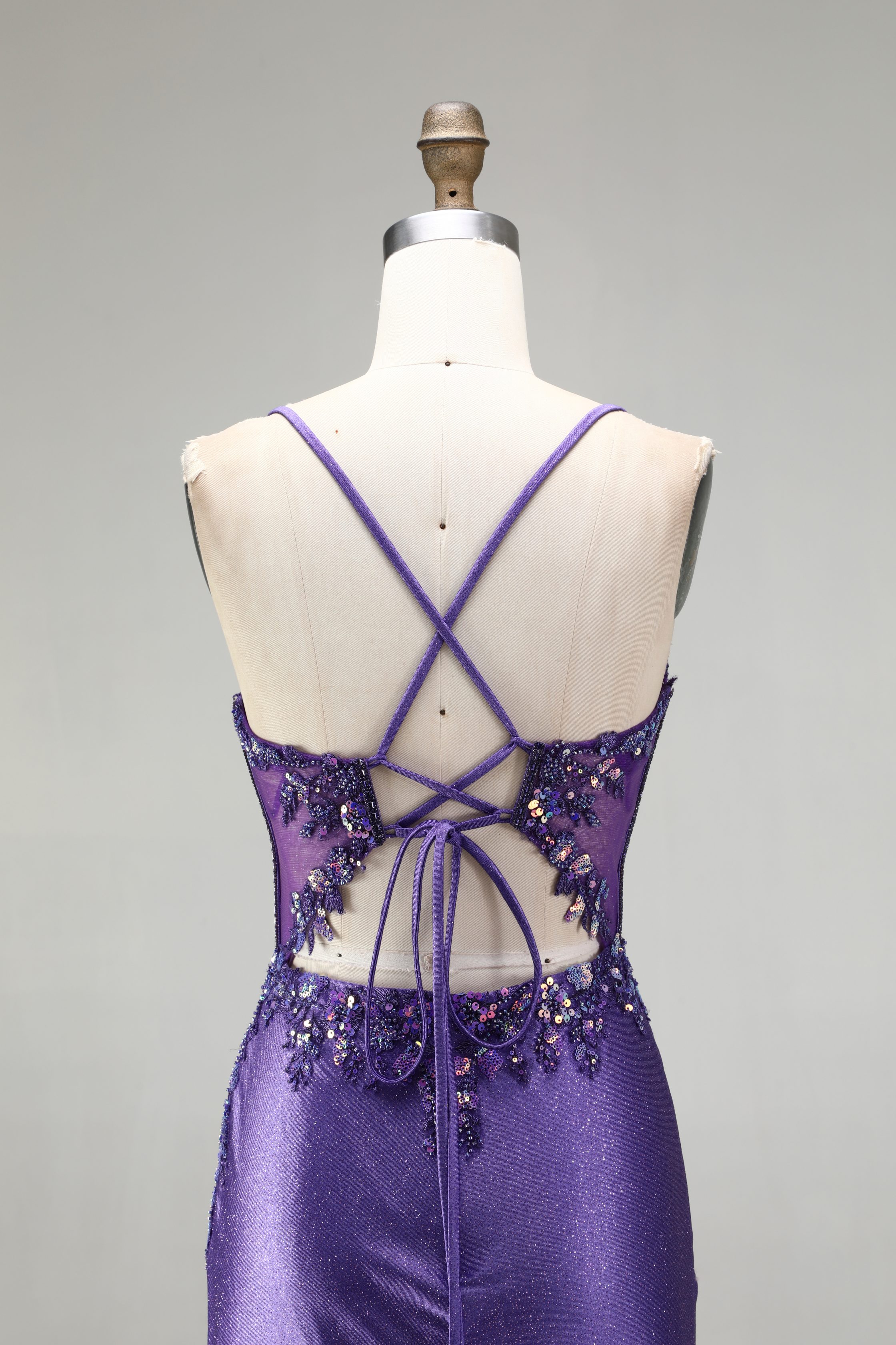 SPU - 608S20LF021 Sparkly Purple Slit Formal Dress
