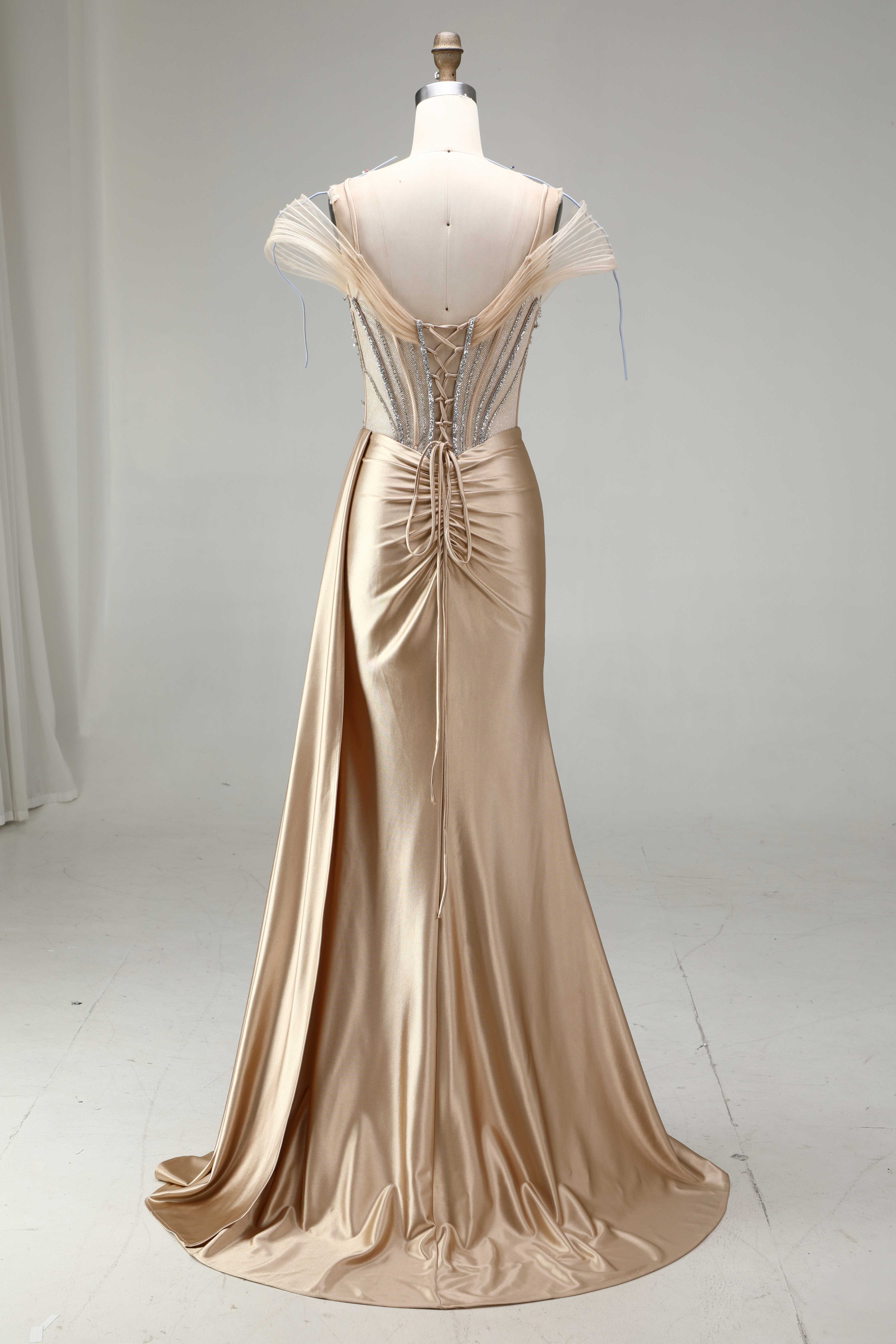 SPU - 608S20LF006 Dusty Gold Flutter Sleeve Corset Gown