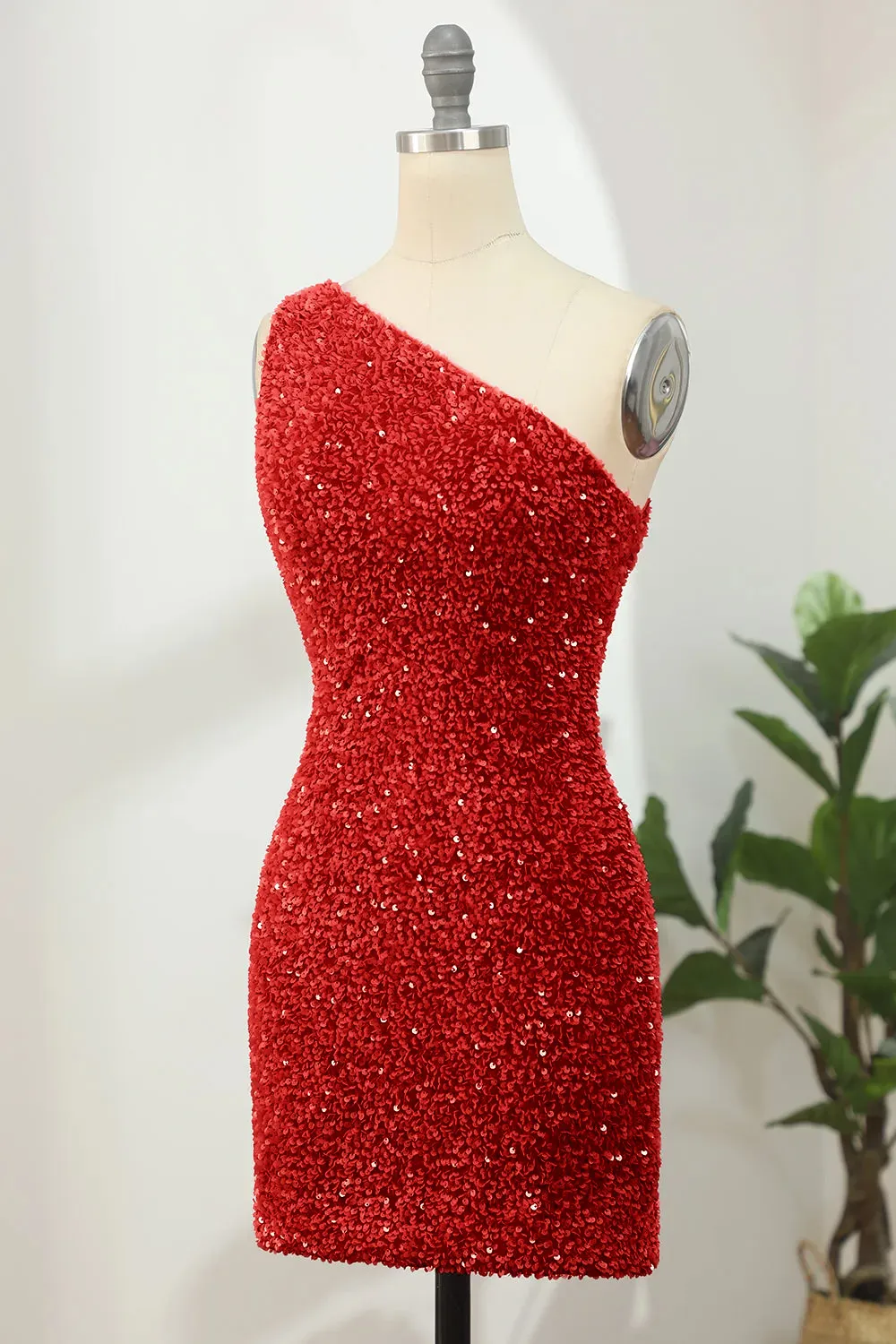 One Shoulder Fuchsia Sequin Bodycon Homecoming Dress | Short Sparkly Mini Dress for Graduation & Parties, Prom, Cocktail & Night Out