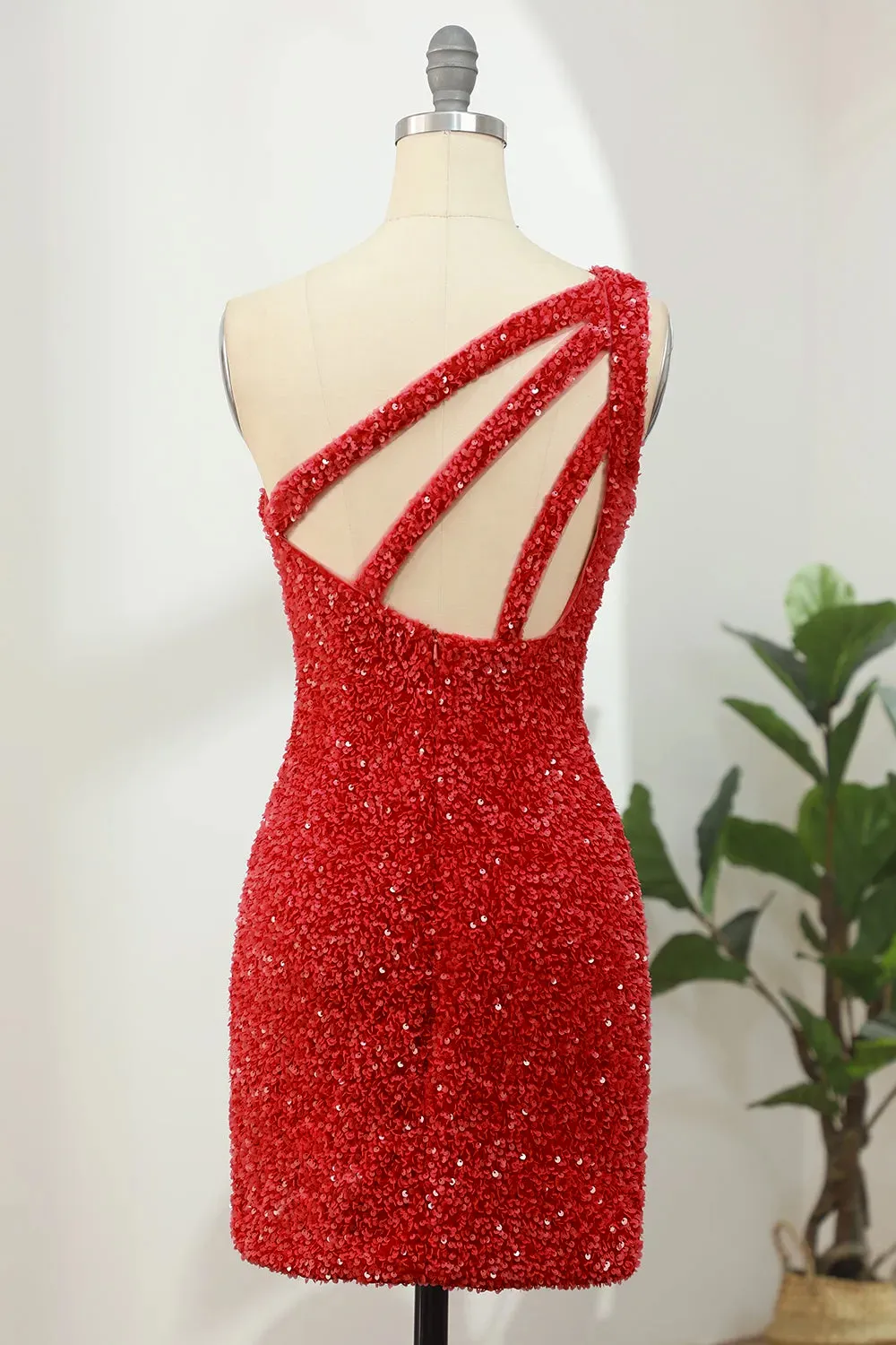 One Shoulder Fuchsia Sequin Bodycon Homecoming Dress | Short Sparkly Mini Dress for Graduation & Parties, Prom, Cocktail & Night Out