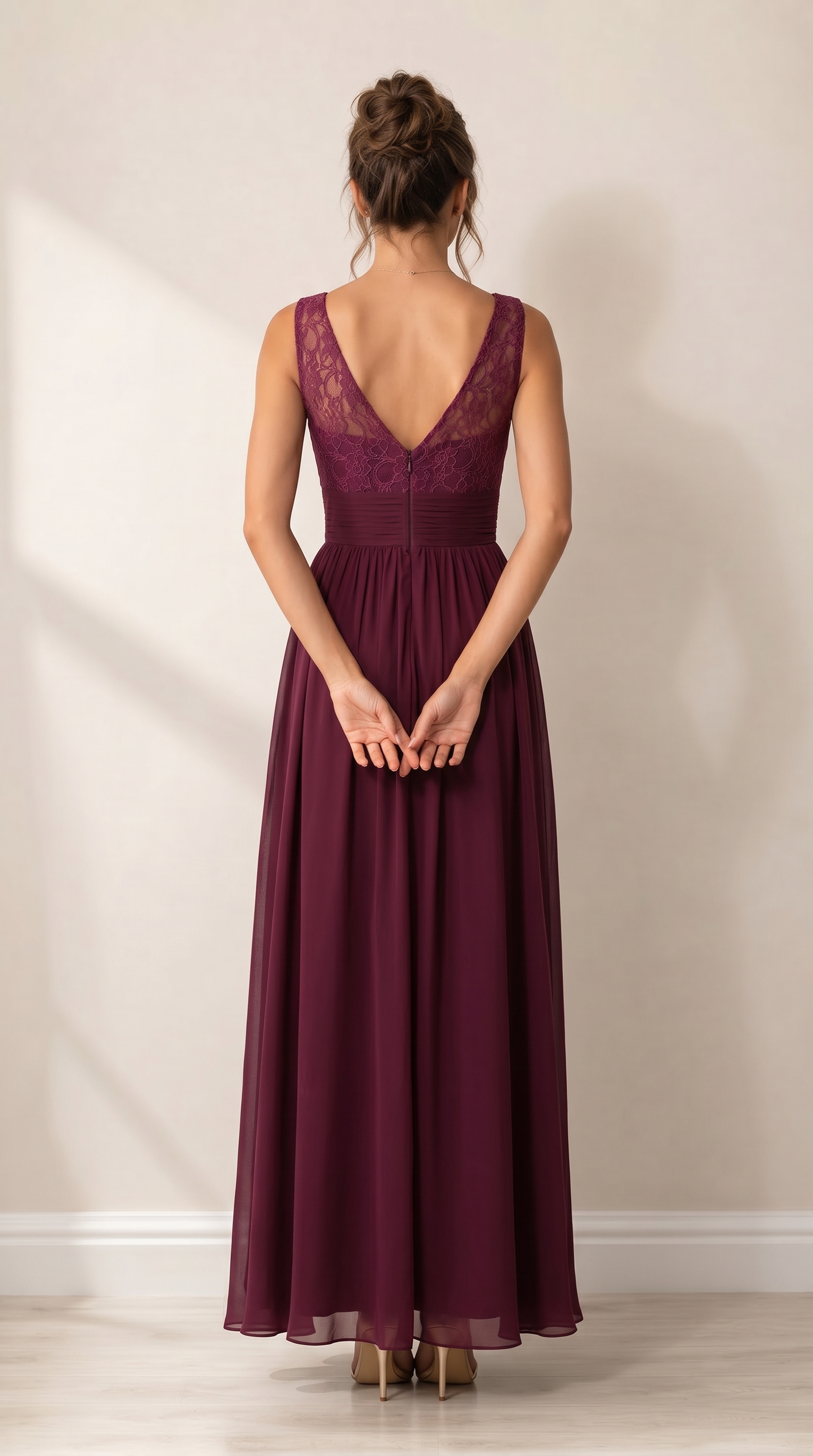 Elegant Lace A-Line Bridesmaid Dress - Illusion Boat Neck Chiffon Maxi Gown with Pleated Waistband