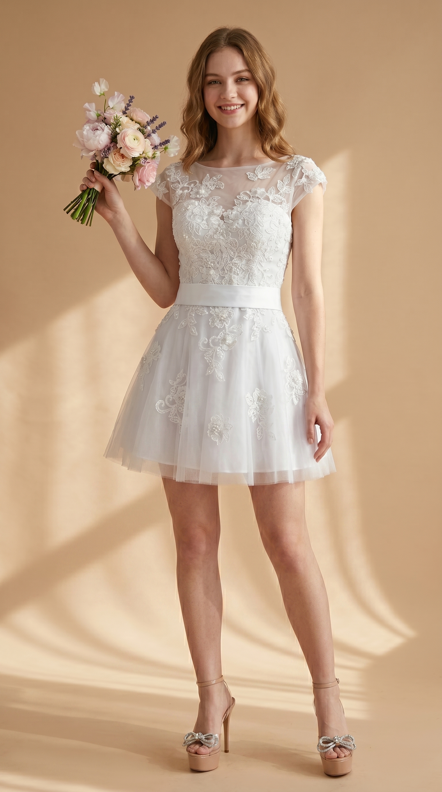 Floral Lace A-Line Cocktail Dress - Cap Sleeve Mother of the Bride Midi Gown with Satin Sash