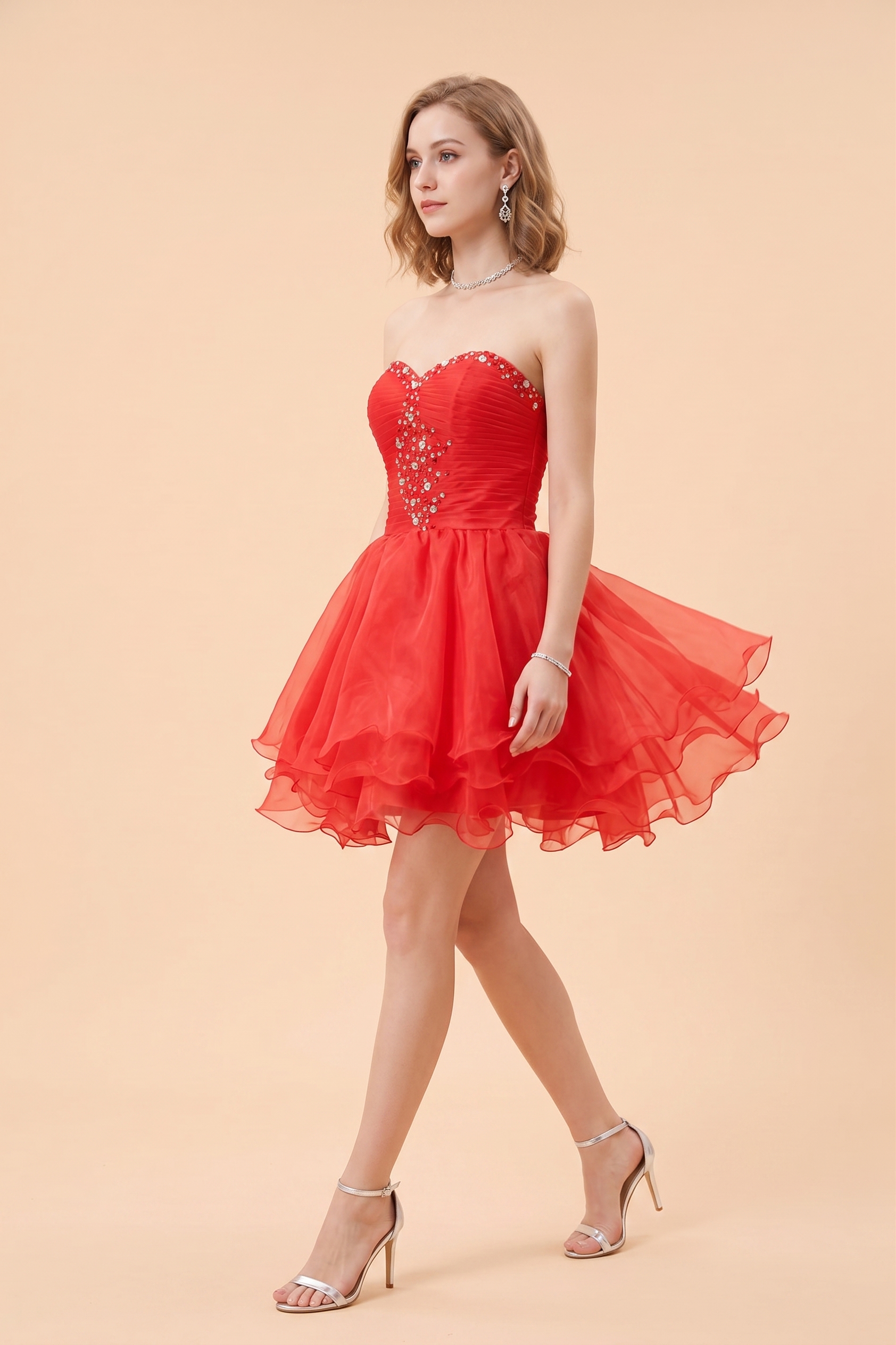 Classic Sequin Homecoming Dress Short - Strapless Sweetheart Prom Gown with Tiered Tulle Skirt