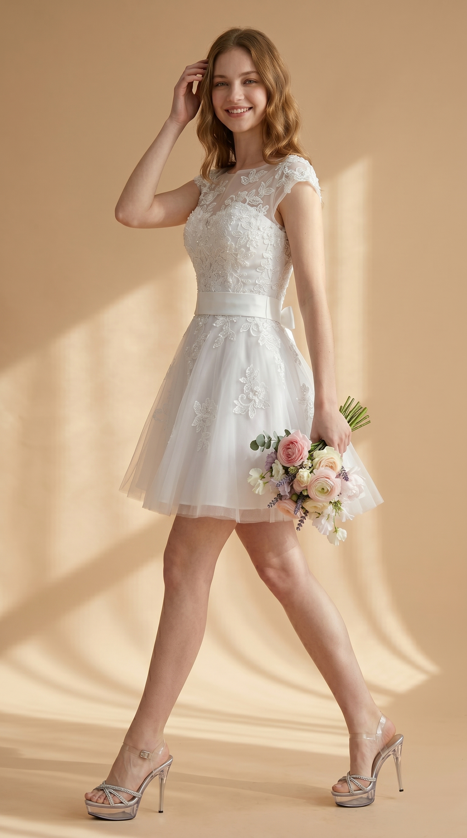 Floral Lace A-Line Cocktail Dress - Cap Sleeve Mother of the Bride Midi Gown with Satin Sash