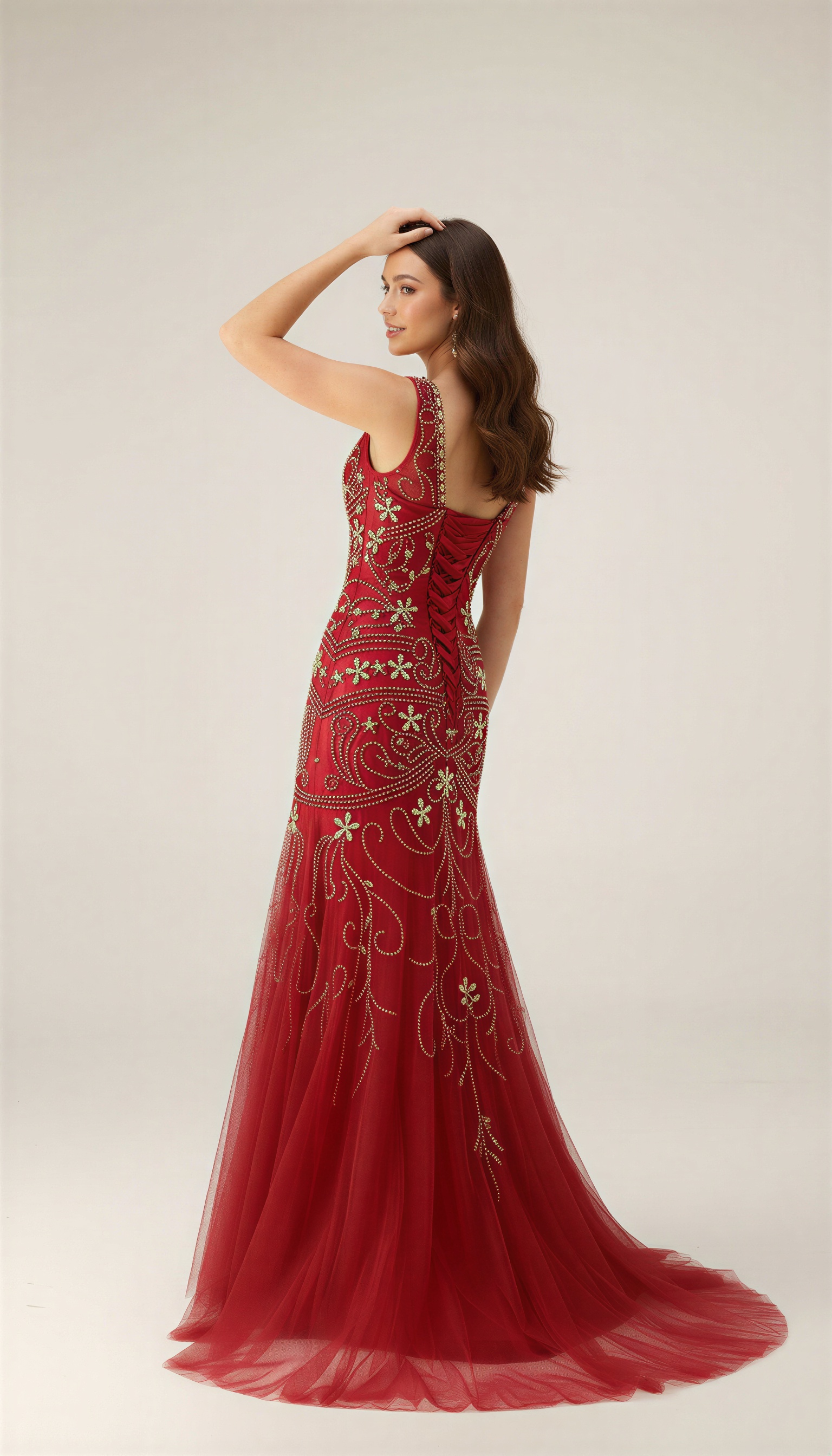 Luxury Sequin Mermaid Evening Dress - Formal Deep V-Neck Prom Gown with Baroque Beaded Embroidery