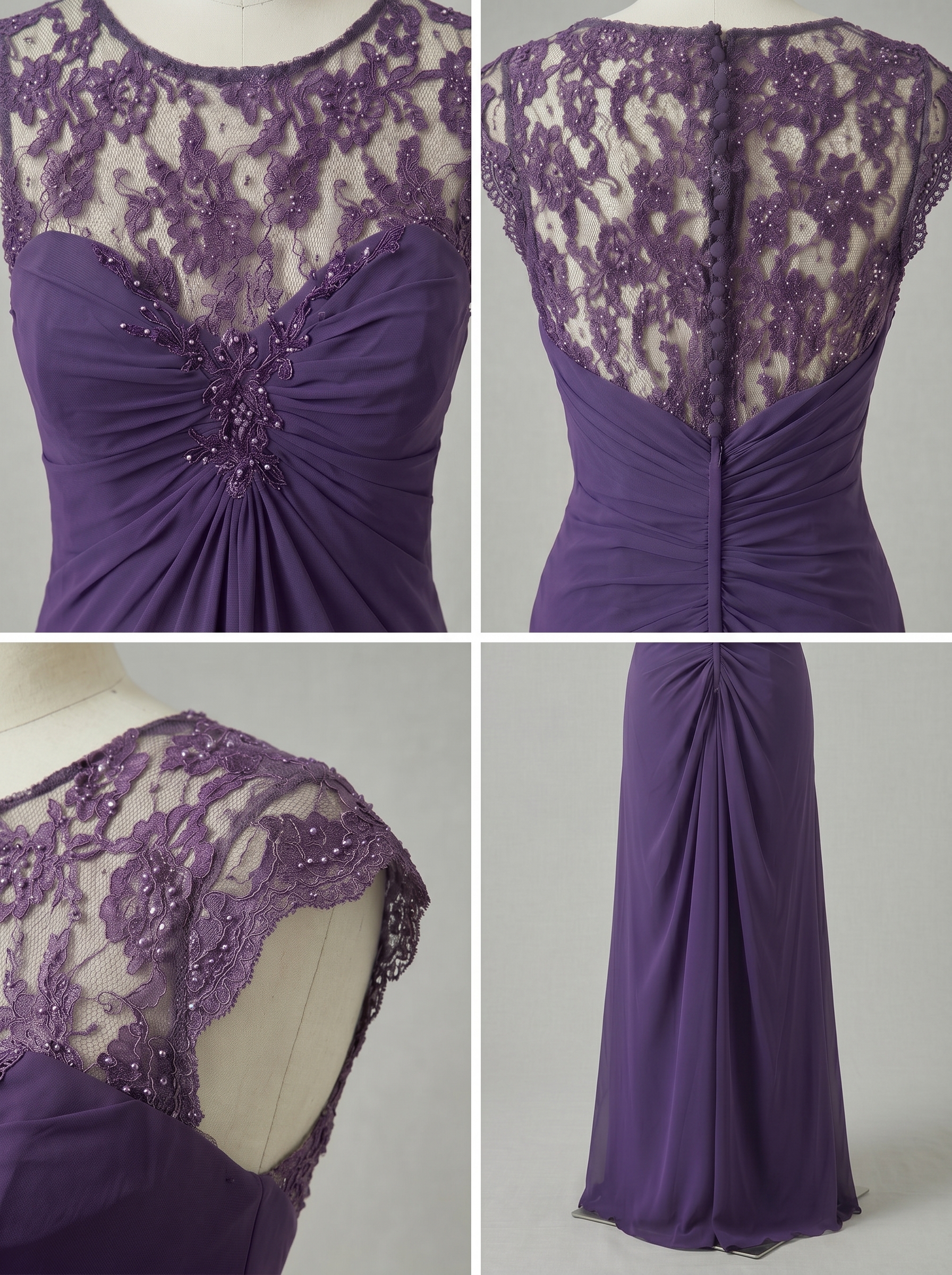 Elegant Sleeveless Lace Illusion Neckline Maxi Dress - Ruched Chiffon Formal Evening Gown for Wedding Guest, Bridesmaid & Prom