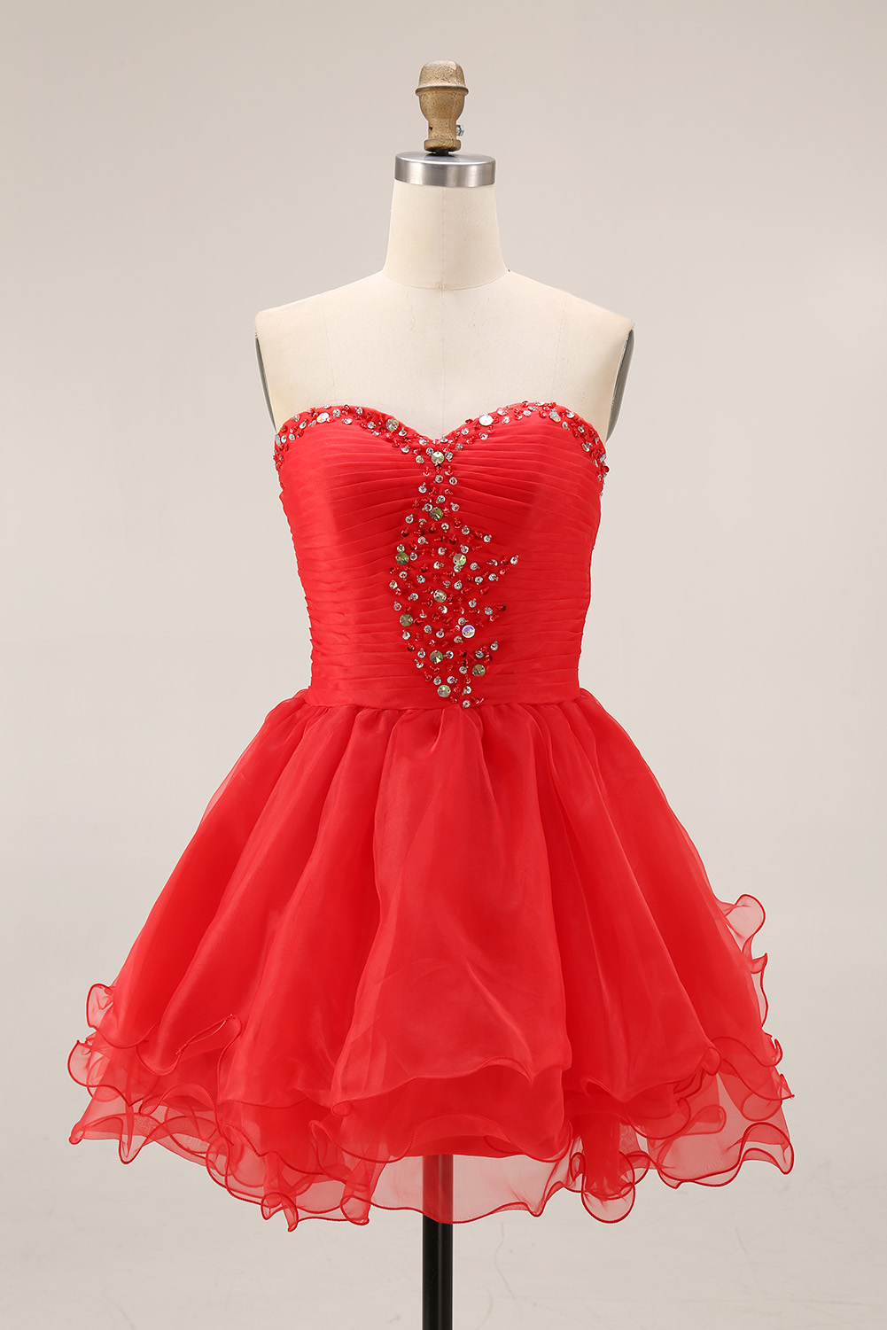 Classic Sequin Homecoming Dress Short - Strapless Sweetheart Prom Gown with Tiered Tulle Skirt
