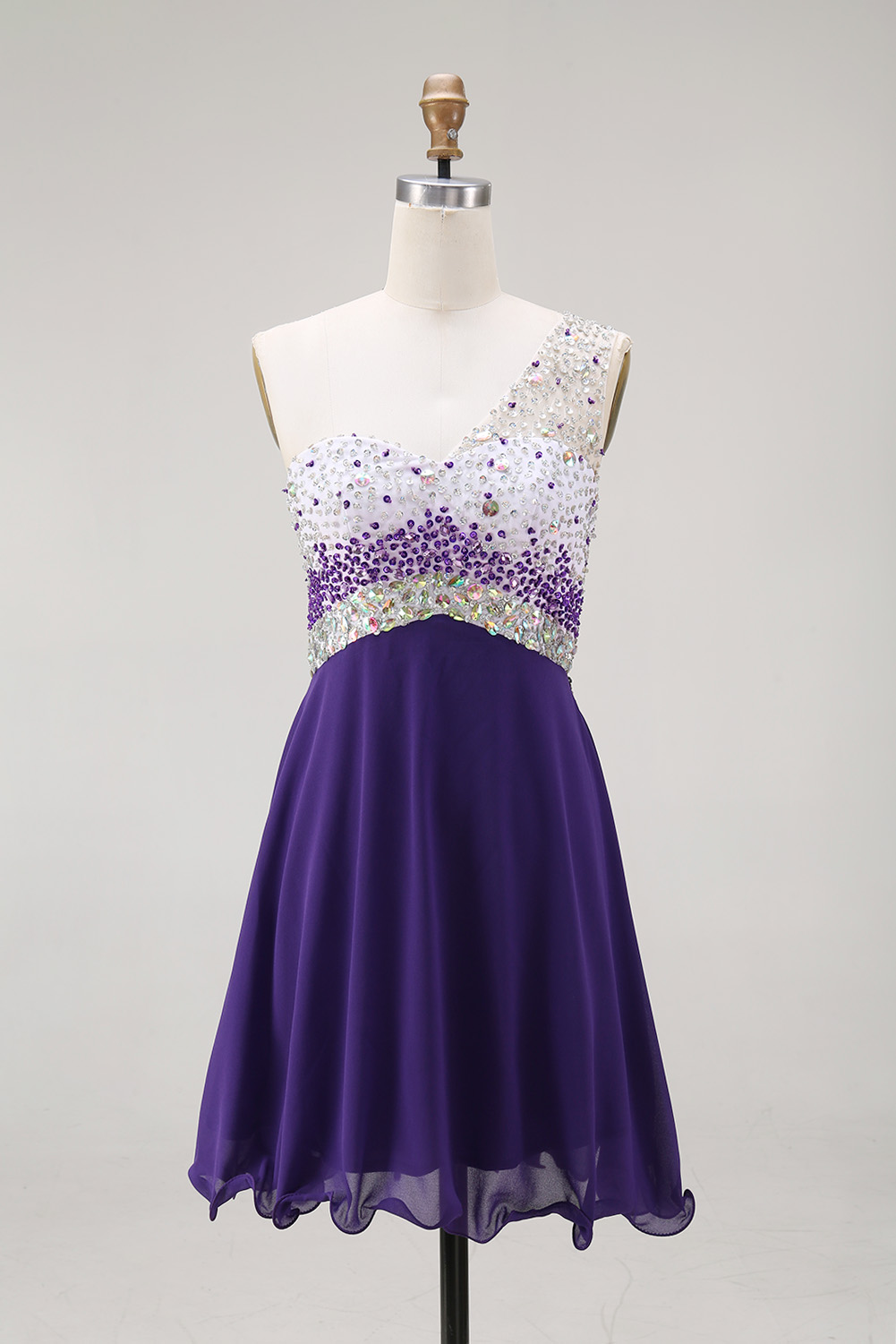 Sparkling One Shoulder Sequin Homecoming Dress - Short Beaded Prom Gown with Chiffon Skirt