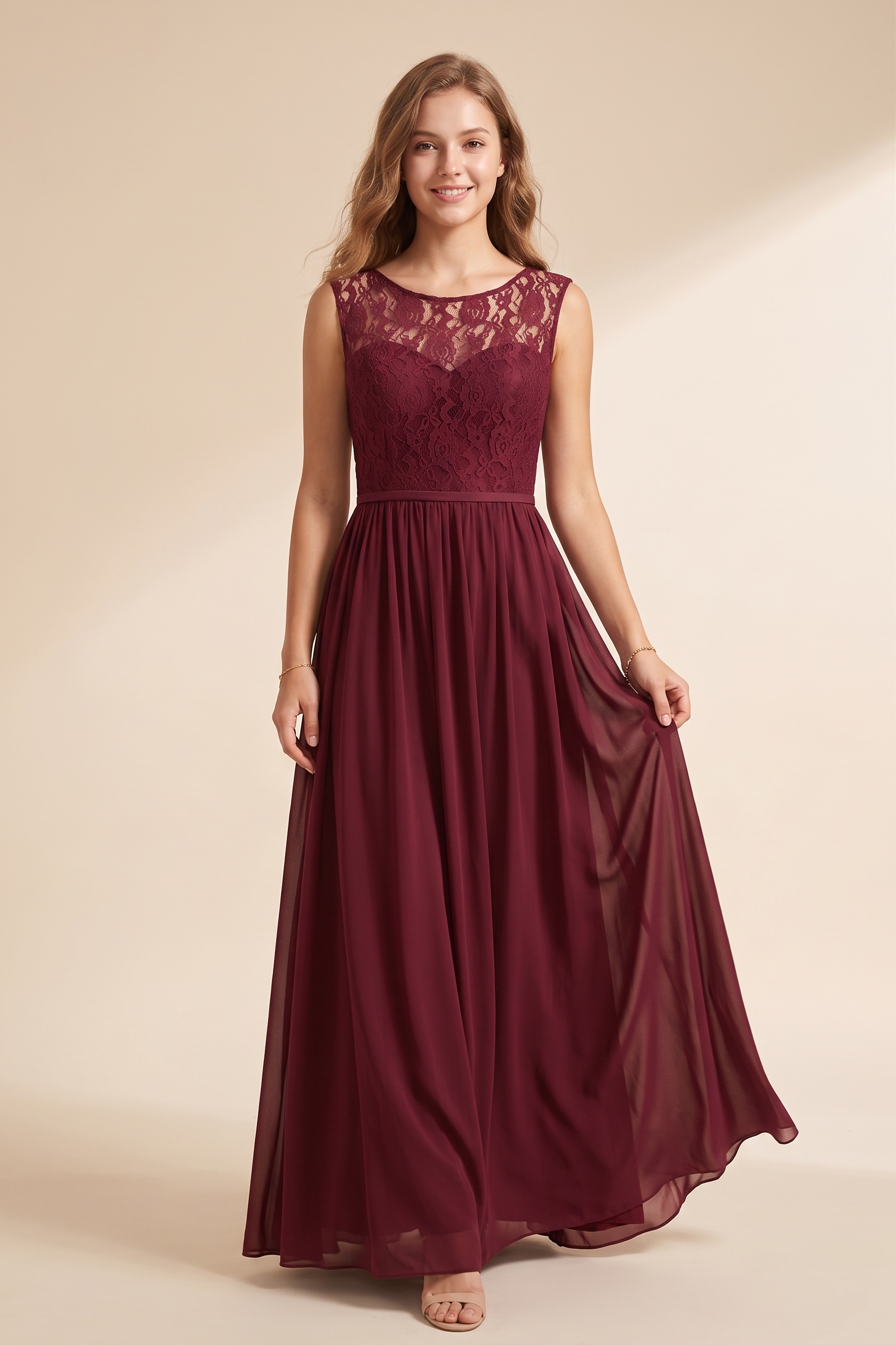 Elegant Lace Evening Dress Long - Illusion Neck Chiffon Prom Gown with Cap Sleeves
