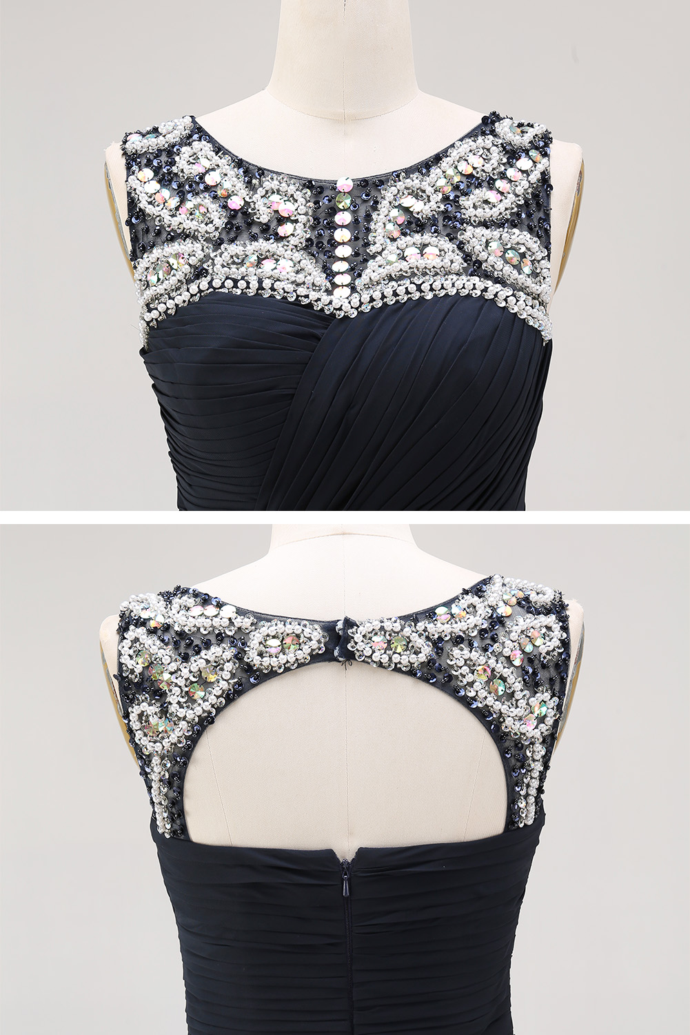 Mauve Purple Sequin Homecoming Dress Short - Illusion Neck Chiffon Prom Gown with Rhinestone Belt