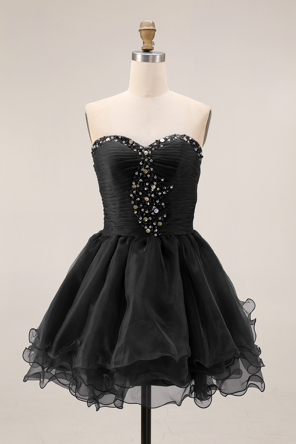 Classic Sequin Homecoming Dress Short - Strapless Sweetheart Prom Gown with Tiered Tulle Skirt