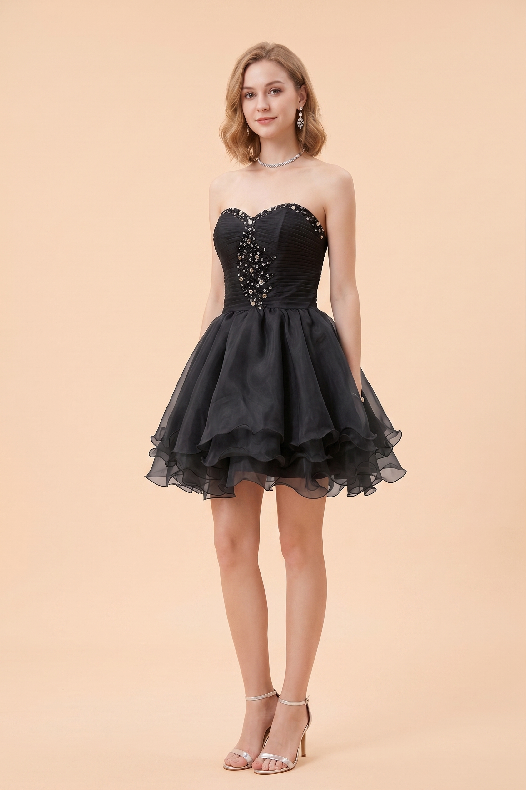 Classic Sequin Homecoming Dress Short - Strapless Sweetheart Prom Gown with Tiered Tulle Skirt