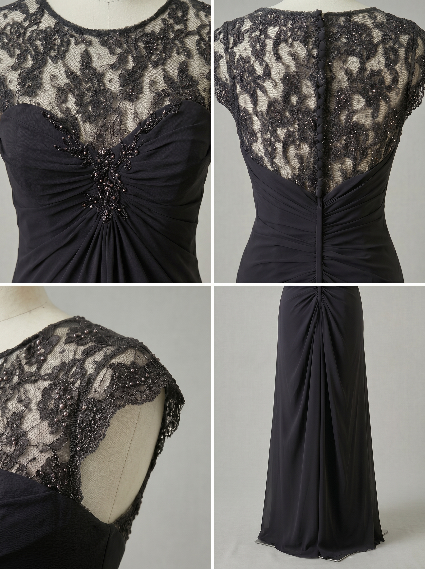 Elegant Sleeveless Lace Illusion Neckline Maxi Dress - Ruched Chiffon Formal Evening Gown for Wedding Guest, Bridesmaid & Prom