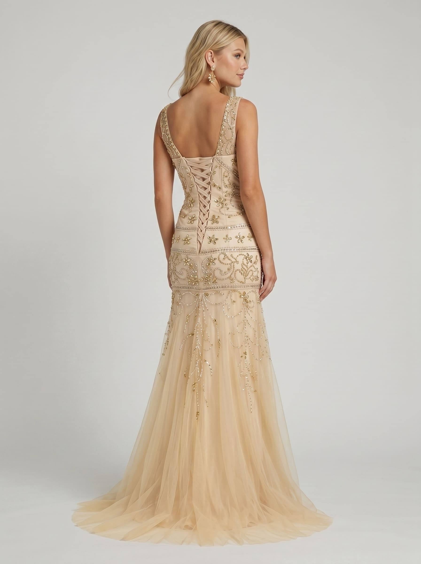 Luxury Sequin Mermaid Evening Dress - Formal Deep V-Neck Prom Gown with Baroque Beaded Embroidery