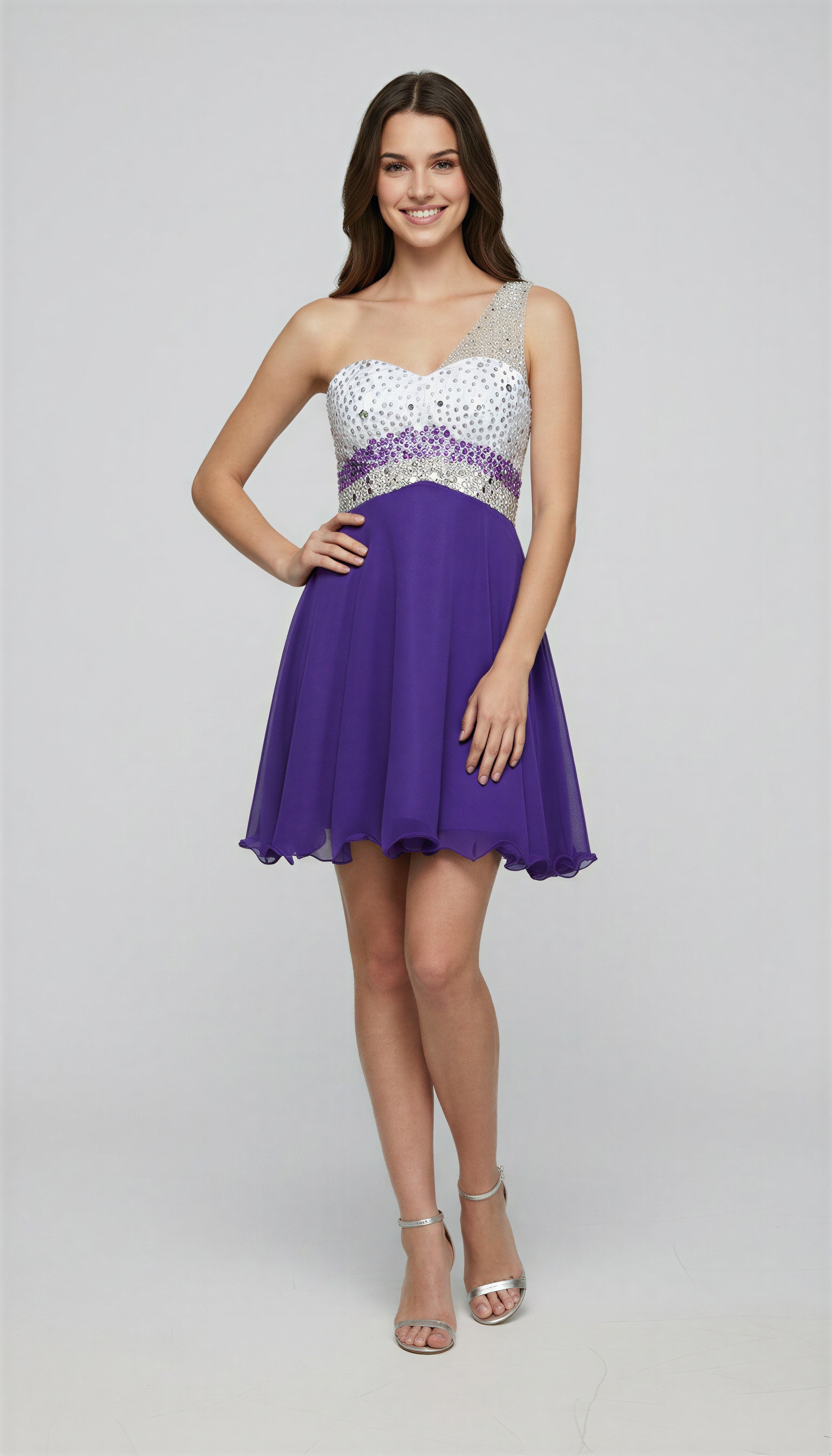Sparkling One Shoulder Sequin Homecoming Dress - Short Beaded Prom Gown with Chiffon Skirt