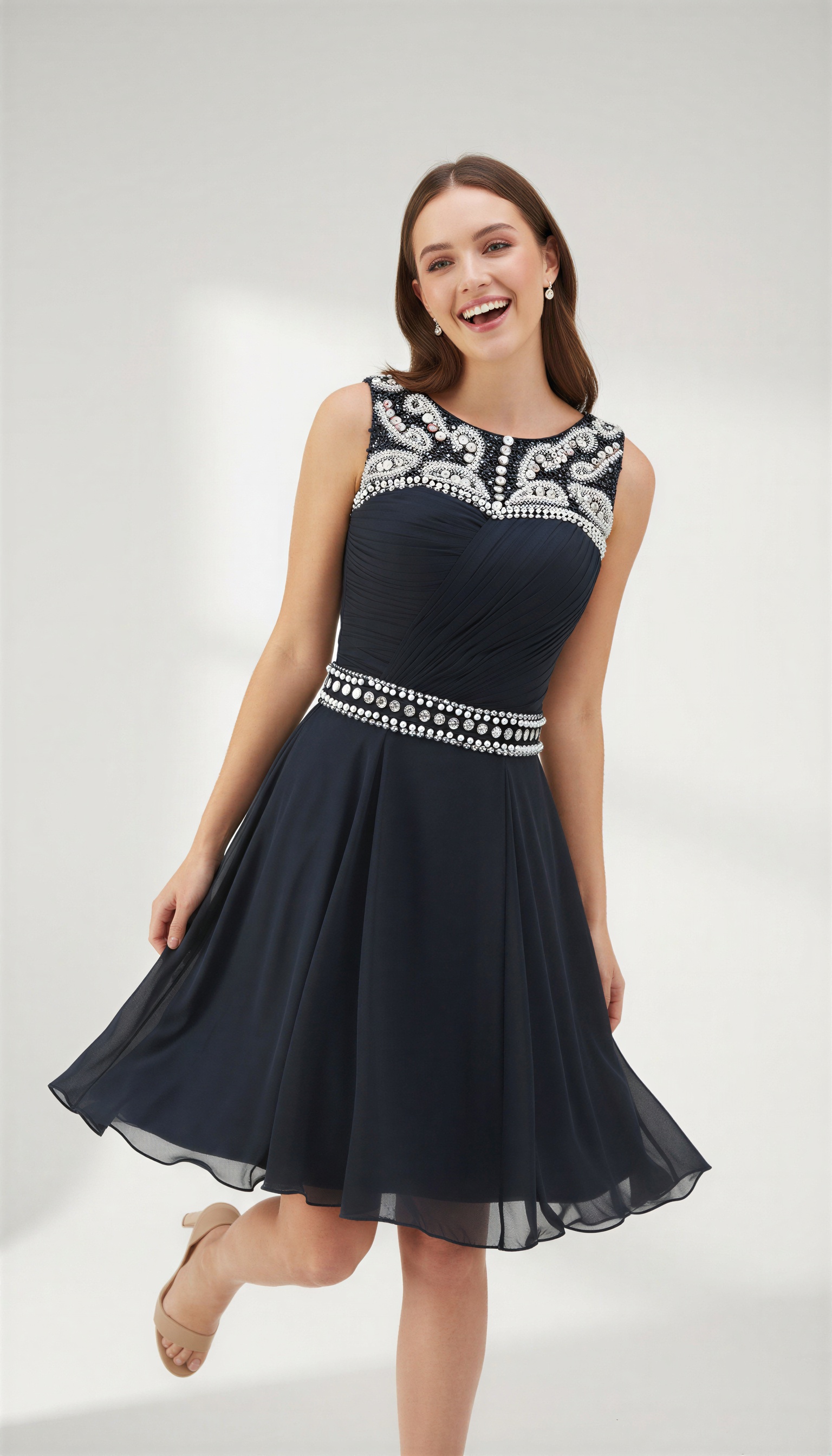 Mauve Purple Sequin Homecoming Dress Short - Illusion Neck Chiffon Prom Gown with Rhinestone Belt