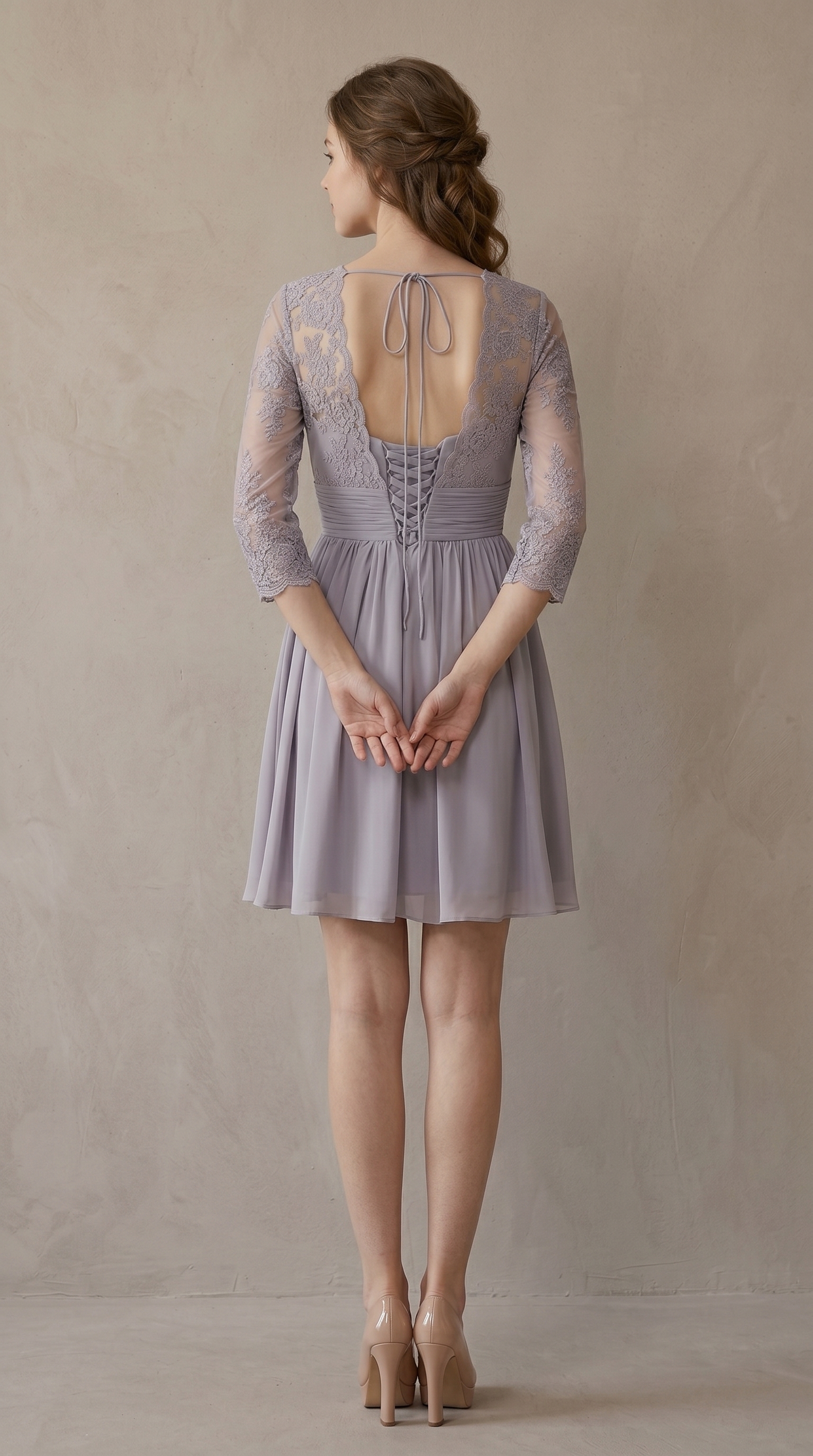 Floral Lace V-Neck Cocktail Dress - 3/4 Sleeve Mother of the Bride Midi Gown with Ruched Waistband